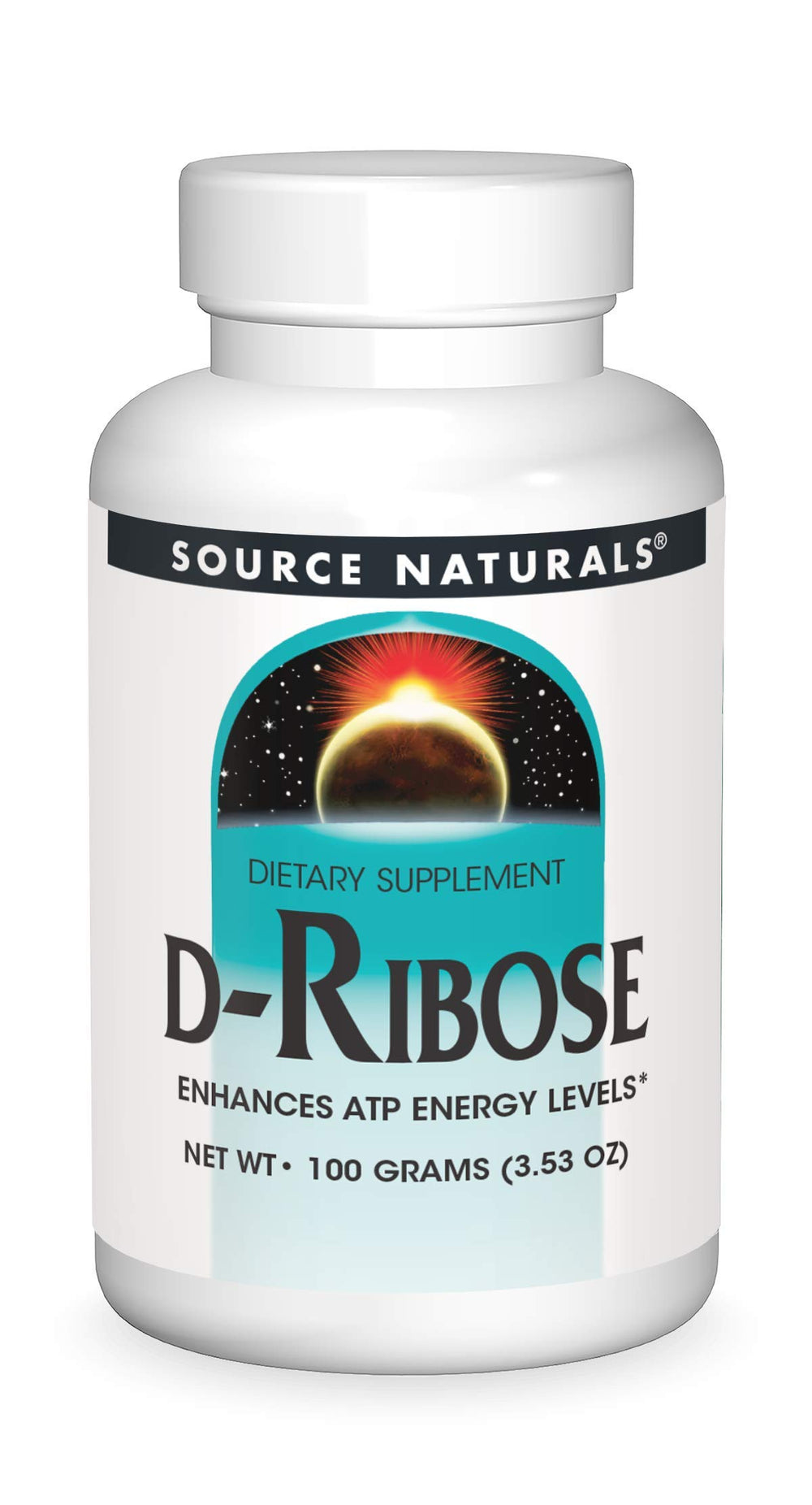 Front view of Source Naturals D-Ribose 100 g powder container