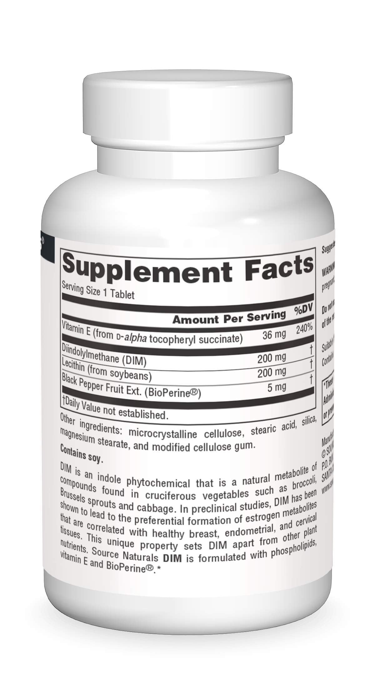 Front packaging of Source Naturals DIM 200mg with BioPerine