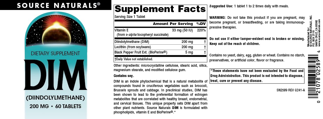 DIM bottle label showing directions and warnings