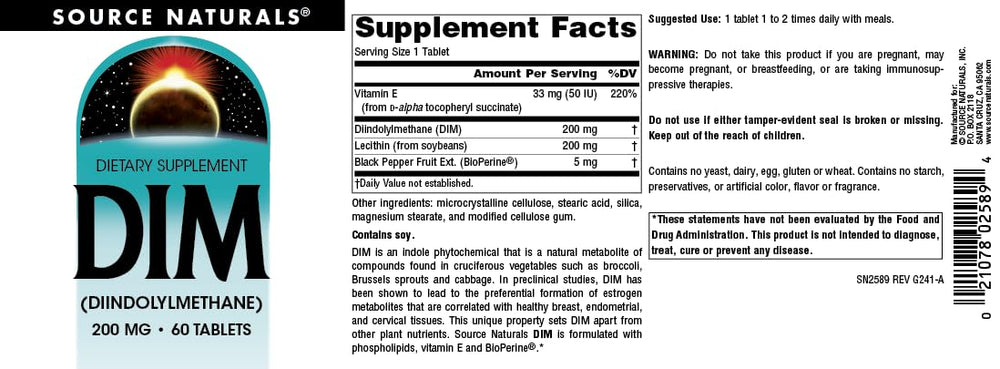 DIM bottle label showing directions and warnings