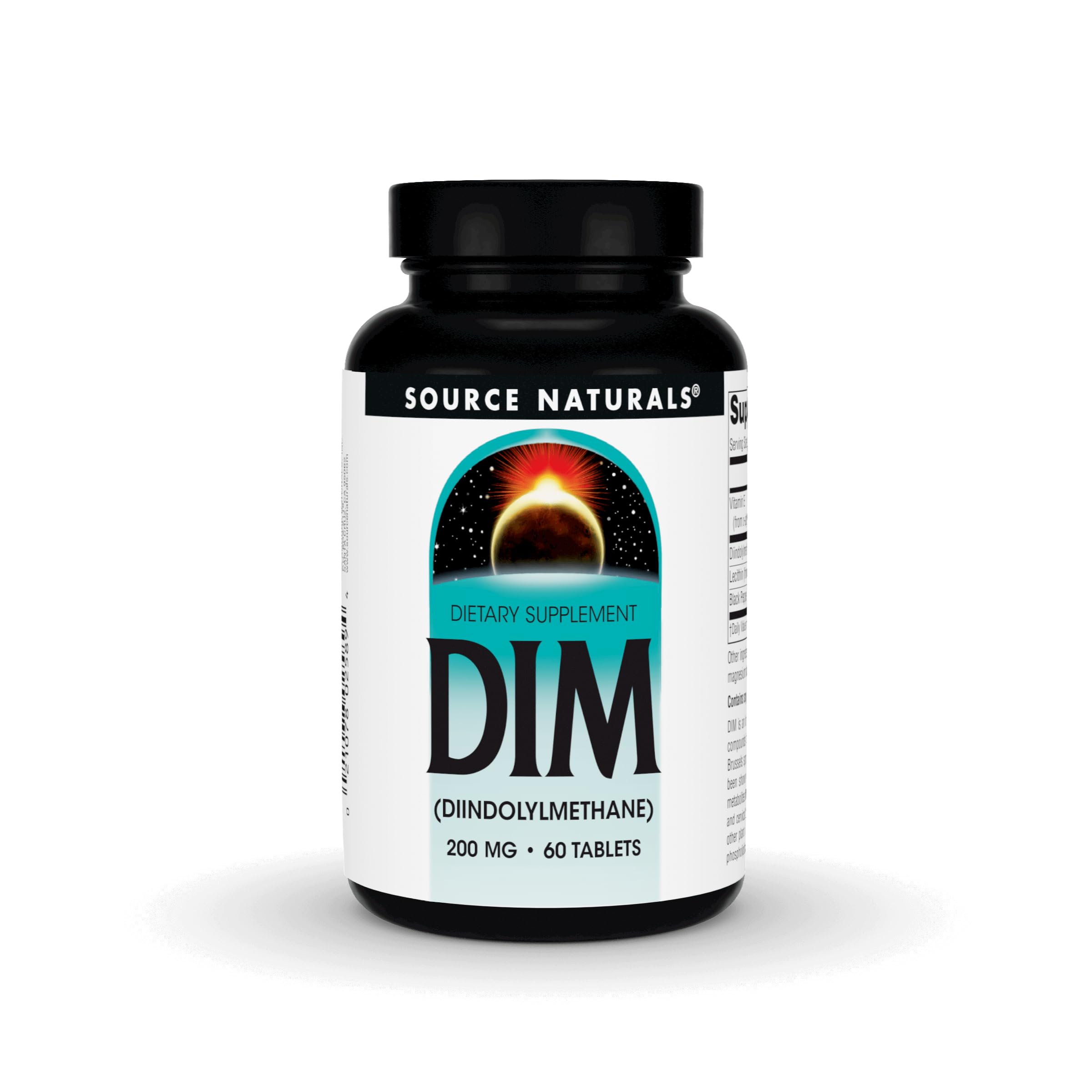 Front view of Source Naturals DIM 200mg bottle with 60 tablets