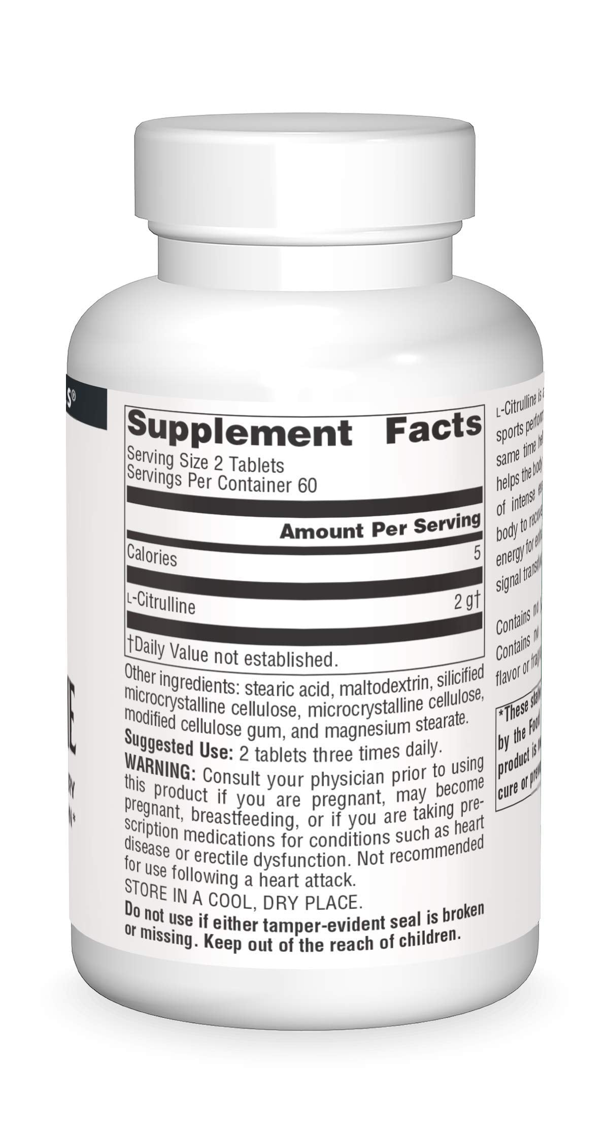 Source Naturals L-Citrulline dosage shot demonstrates two-tablet serving for daily consistency