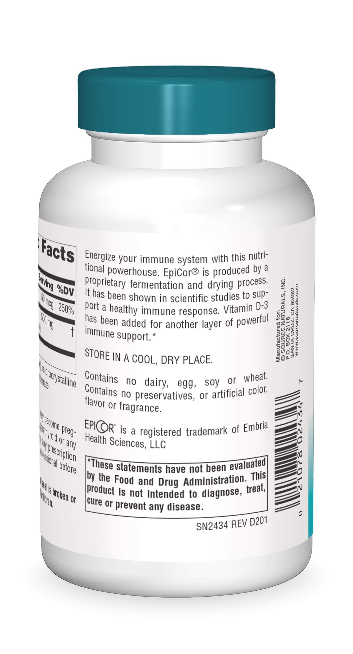 Bottle of Source Naturals EpiCor D-3 immune support capsules