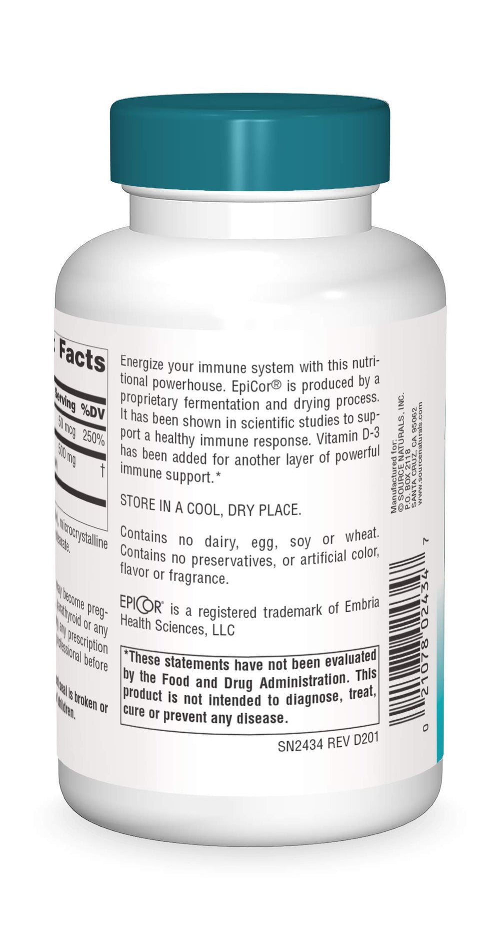 Bottle of Source Naturals EpiCor D-3 immune support capsules
