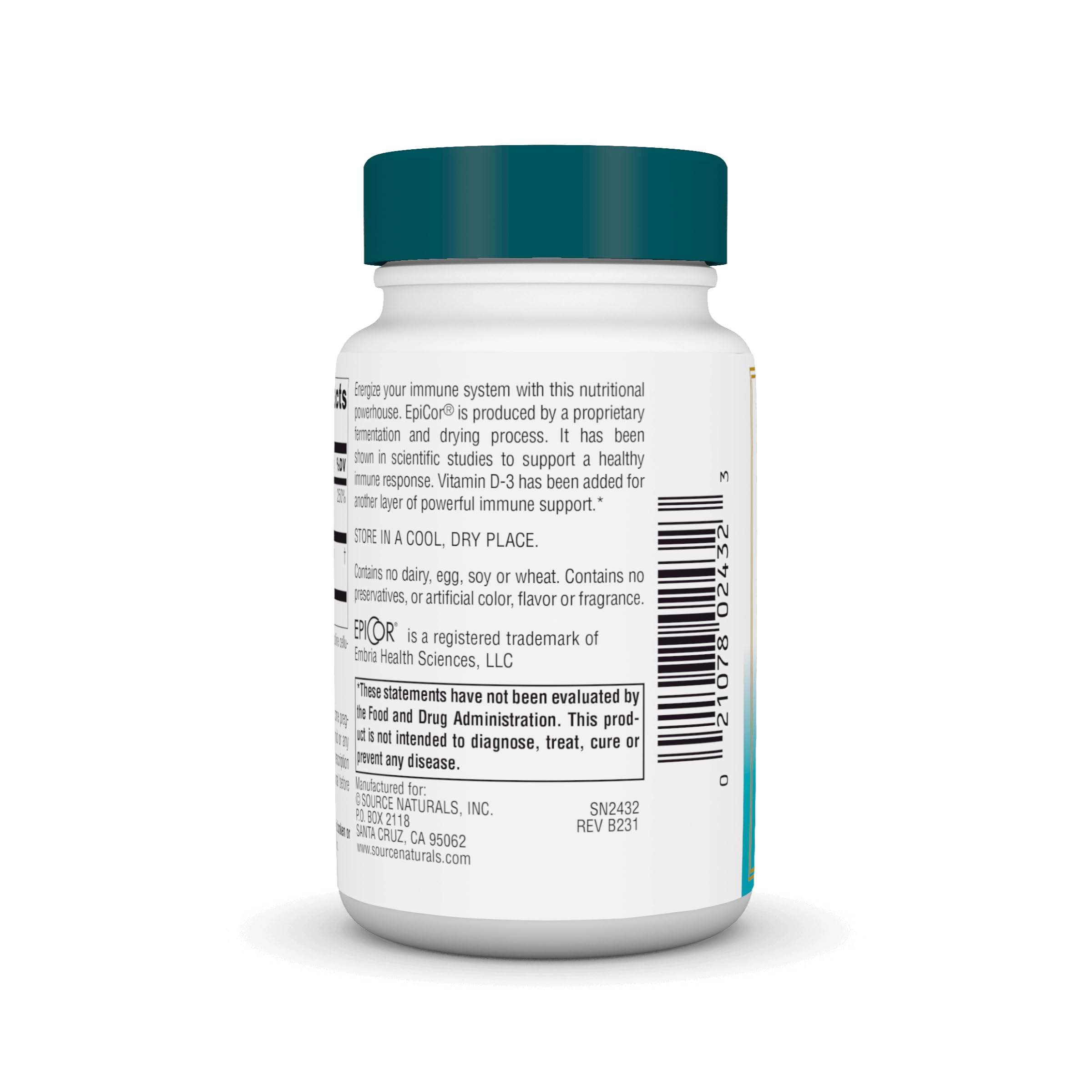 Front label of Source Naturals EpiCor with Vitamin D-3