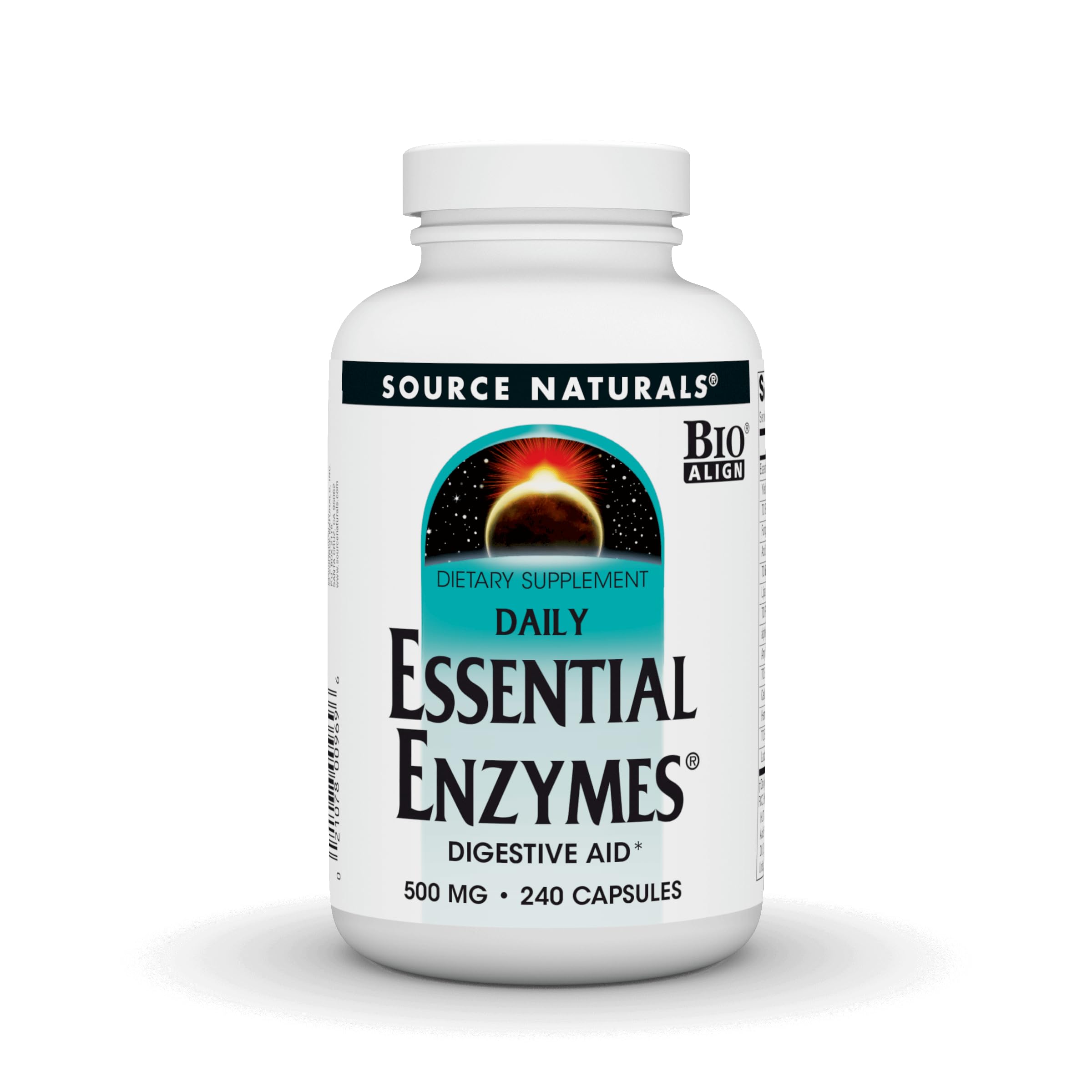 Bottle of Source Naturals Essential Enzymes 500mg Bio-Aligned Multi-Enzyme Supplement