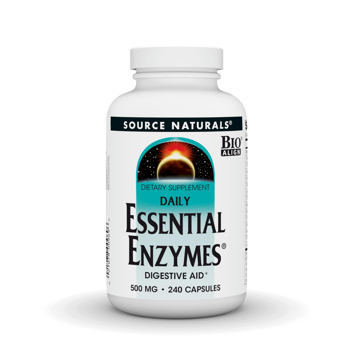Bottle of Source Naturals Essential Enzymes 500mg Bio-Aligned Multi-Enzyme Supplement