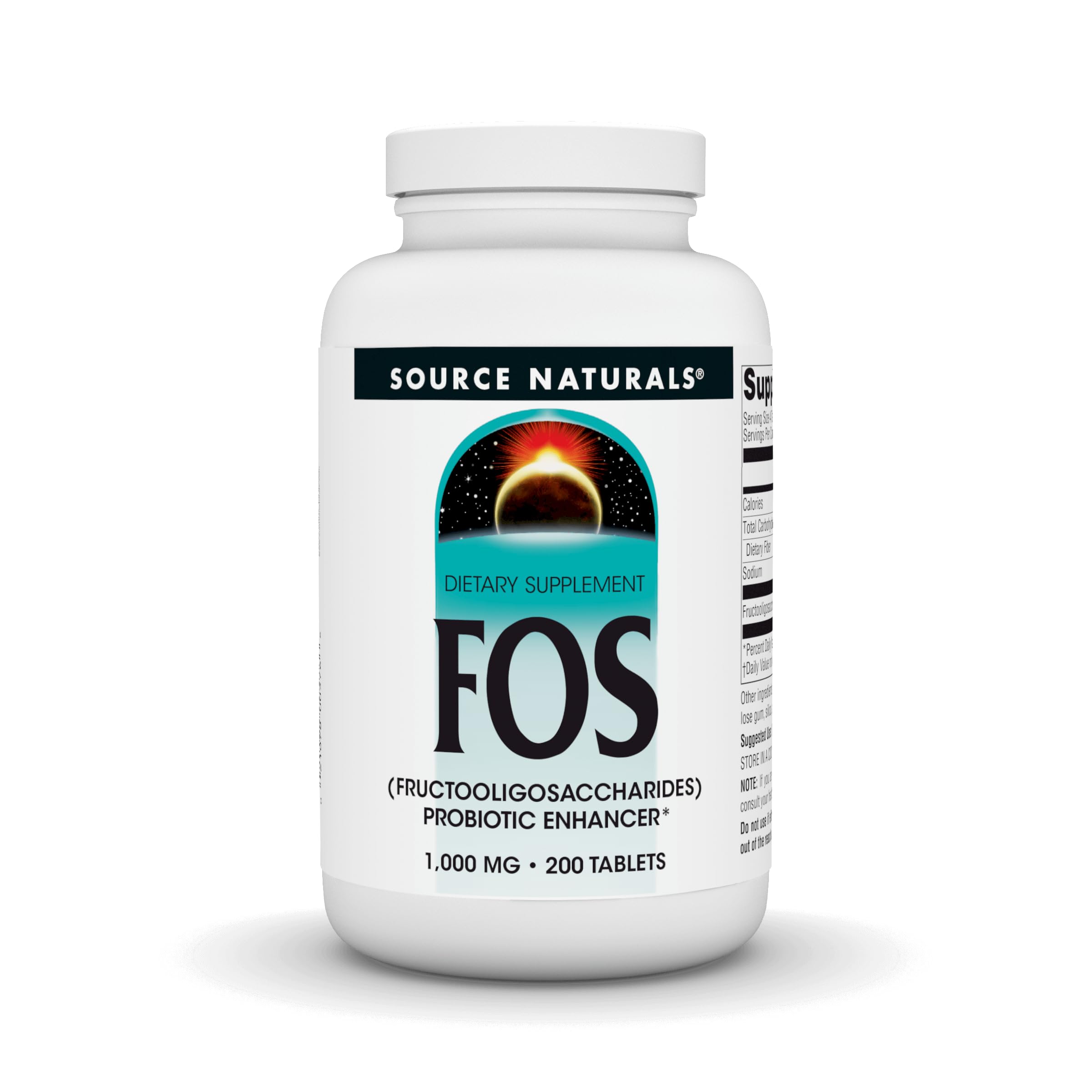 Bottle of Source Naturals FOS 1000 mg with 200 tablets