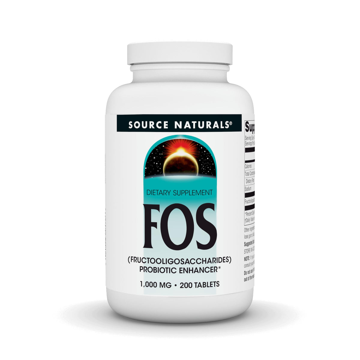 Bottle of Source Naturals FOS 1000 mg with 200 tablets