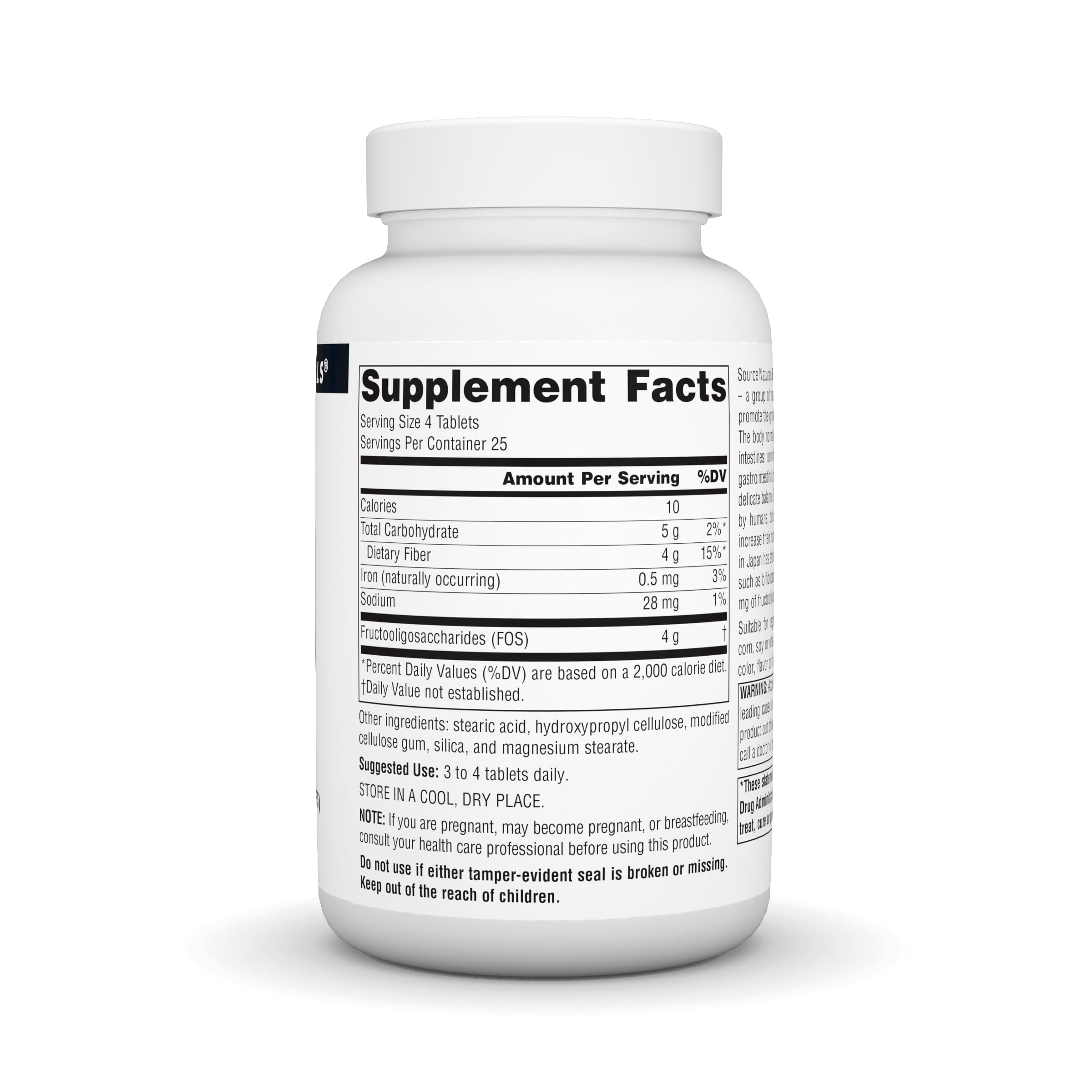 Fructooligosaccharides supplement packaging close-up