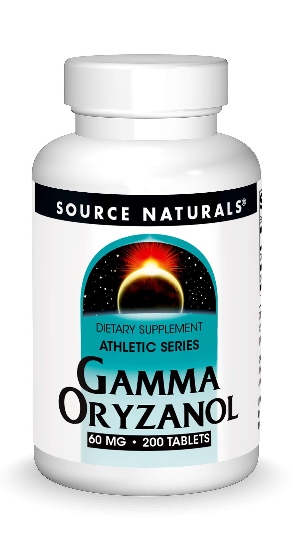 Front view of Source Naturals Gamma Oryzanol 60 mg, 200 tablets bottle