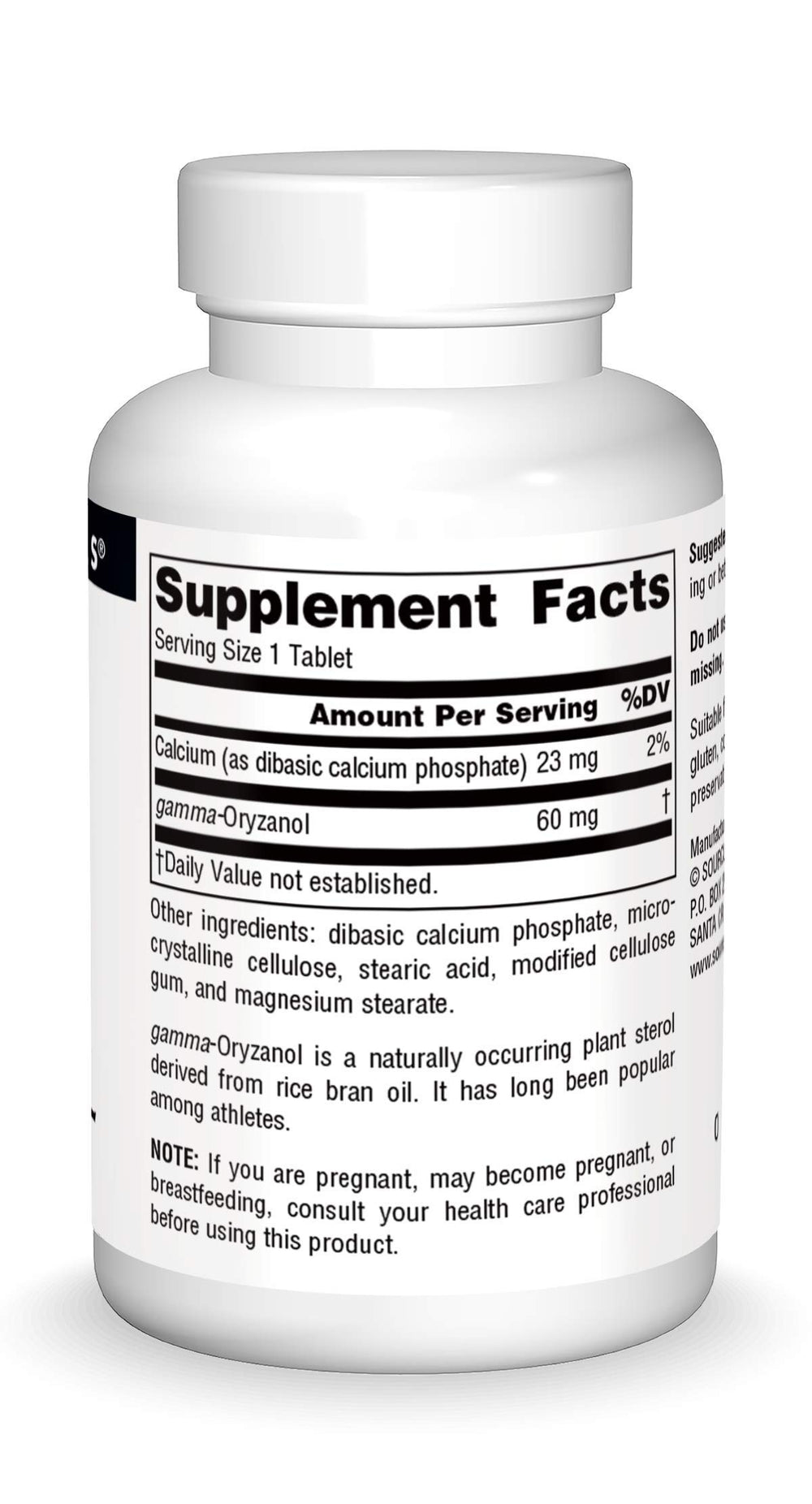 Close-up of Gamma Oryzanol 60 mg label