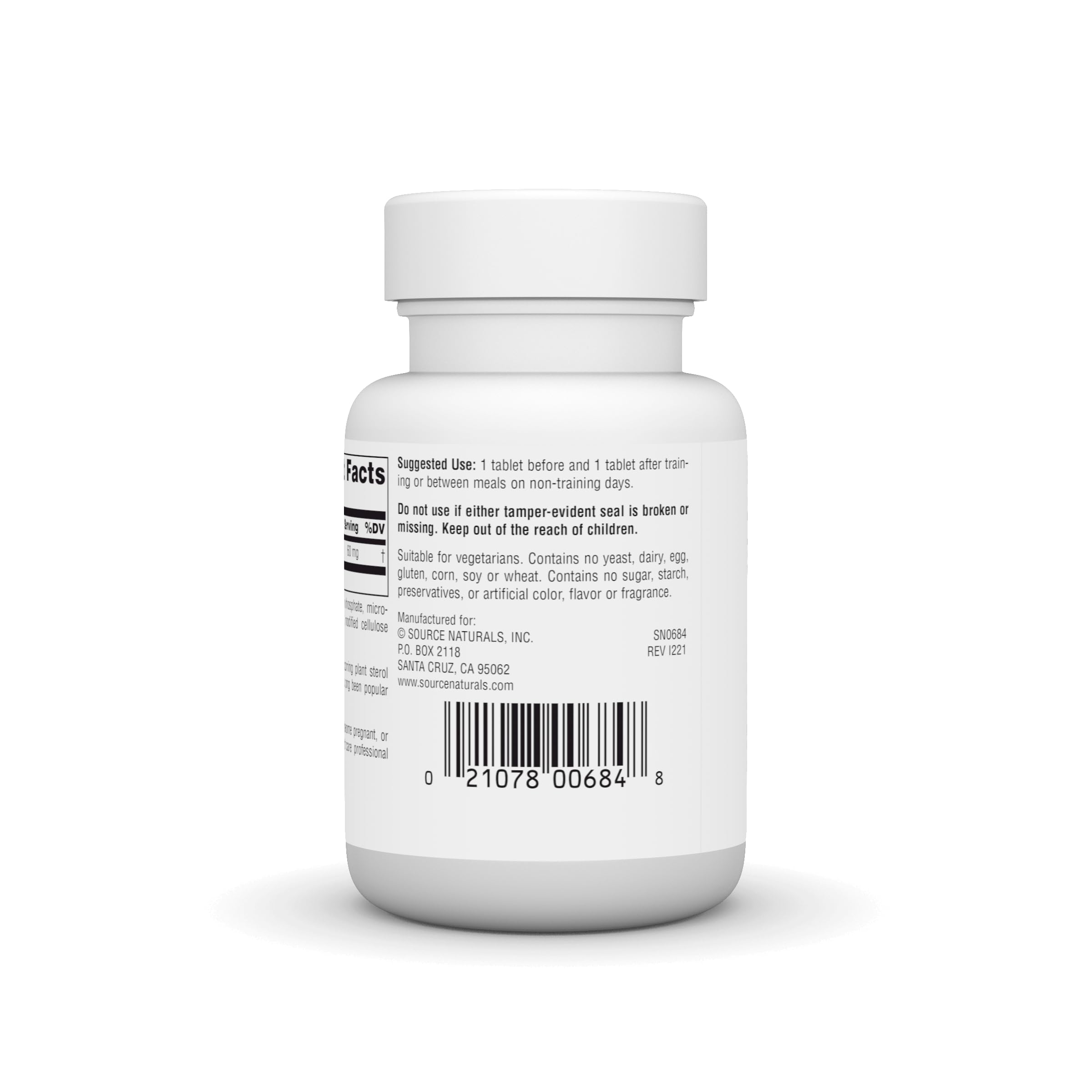 Back of Source Naturals Gamma Oryzanol bottle showing supplement facts