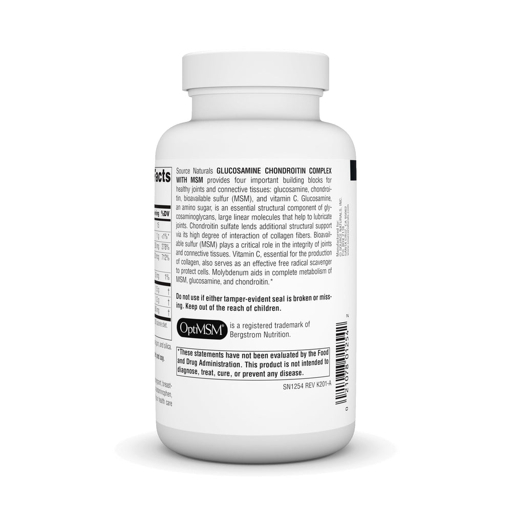 Graphic representation of joint-support ingredients: glucosamine, chondroitin, MSM, and vitamin C