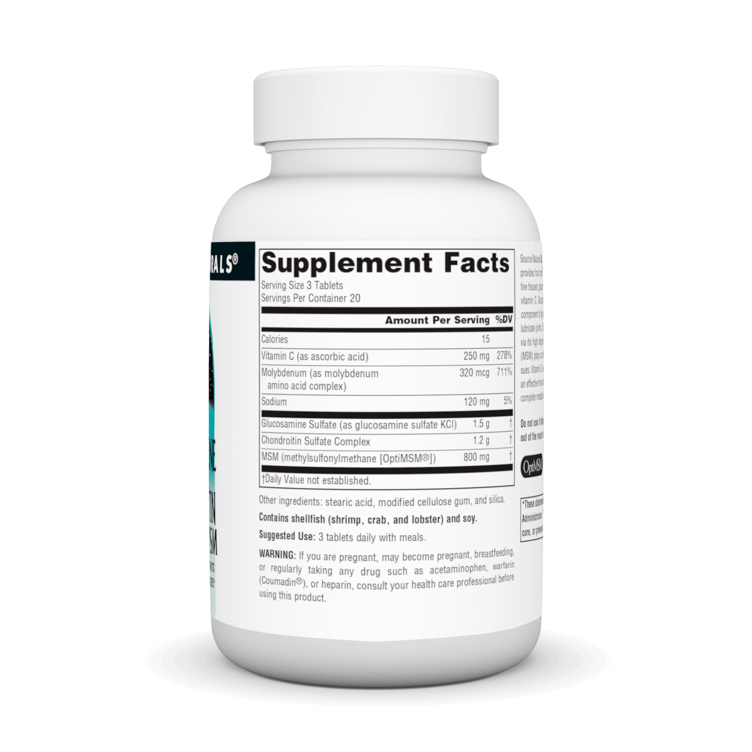 Label details for Source Naturals Glucosamine Chondroitin MSM 60 tablets