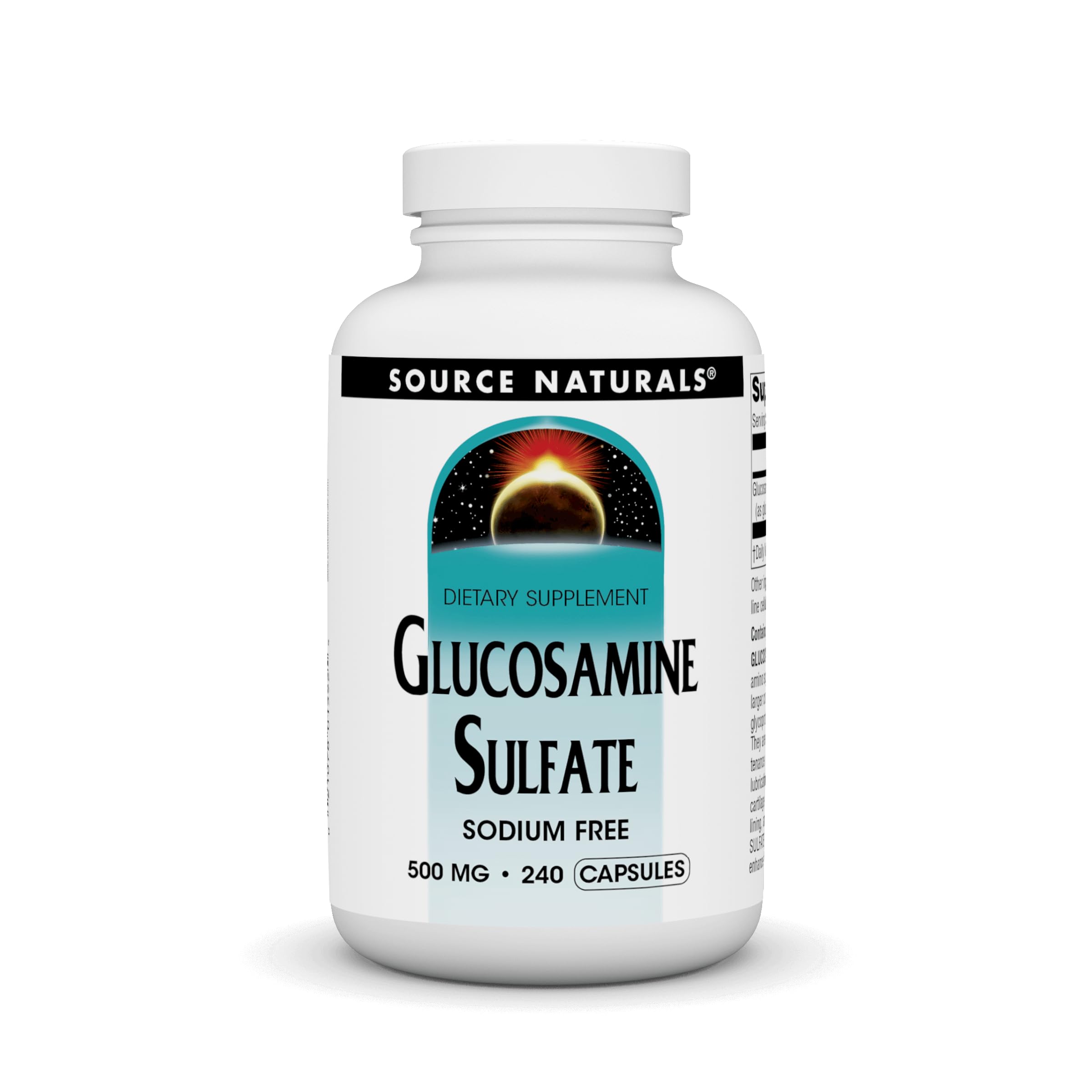 Bottle label for Source Naturals Glucosamine Sulfate 500 mg