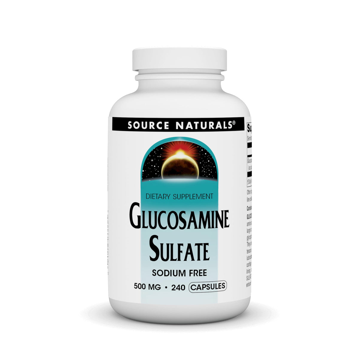 Bottle label for Source Naturals Glucosamine Sulfate 500 mg