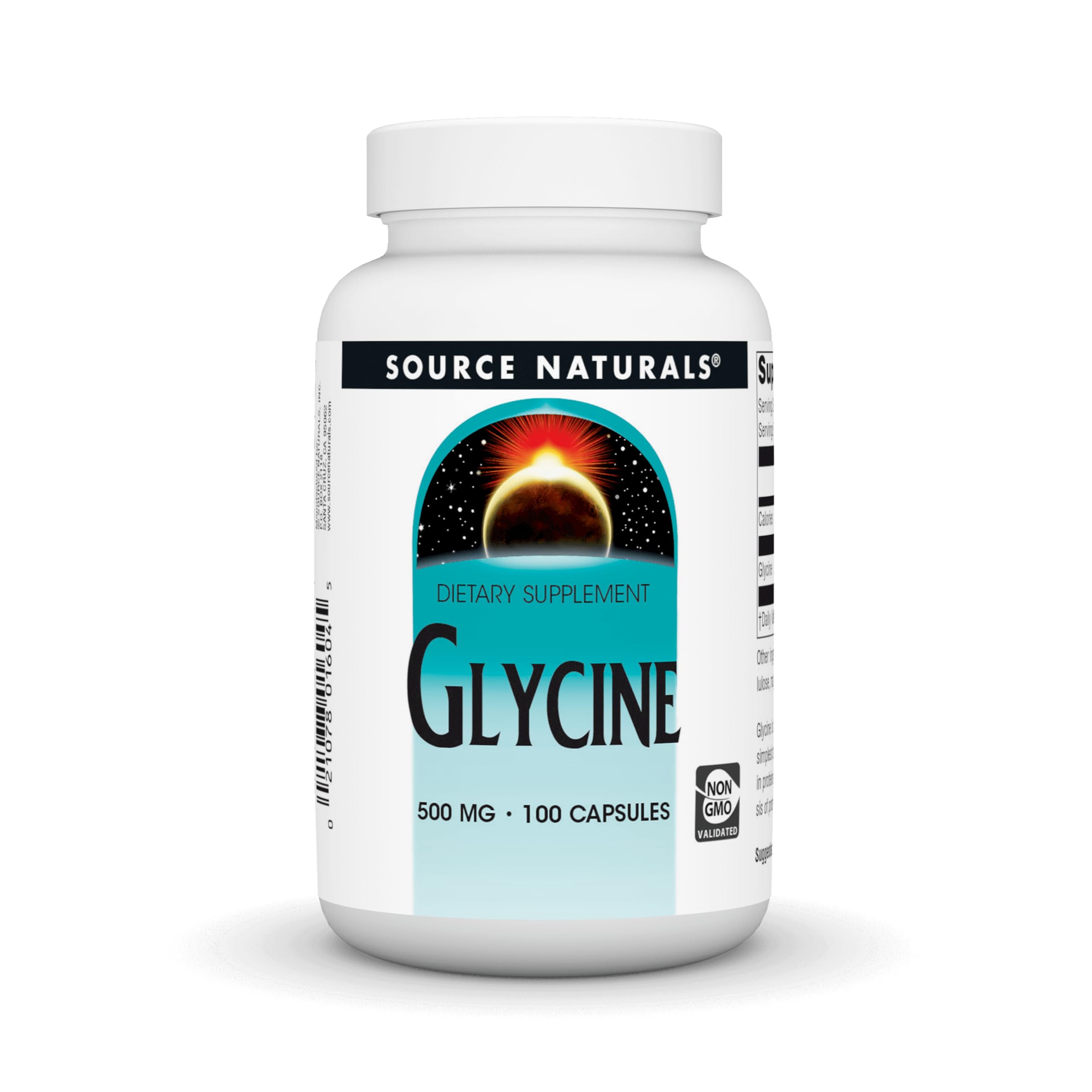 Source Naturals Glycine 500 mg bottle with 100 capsules