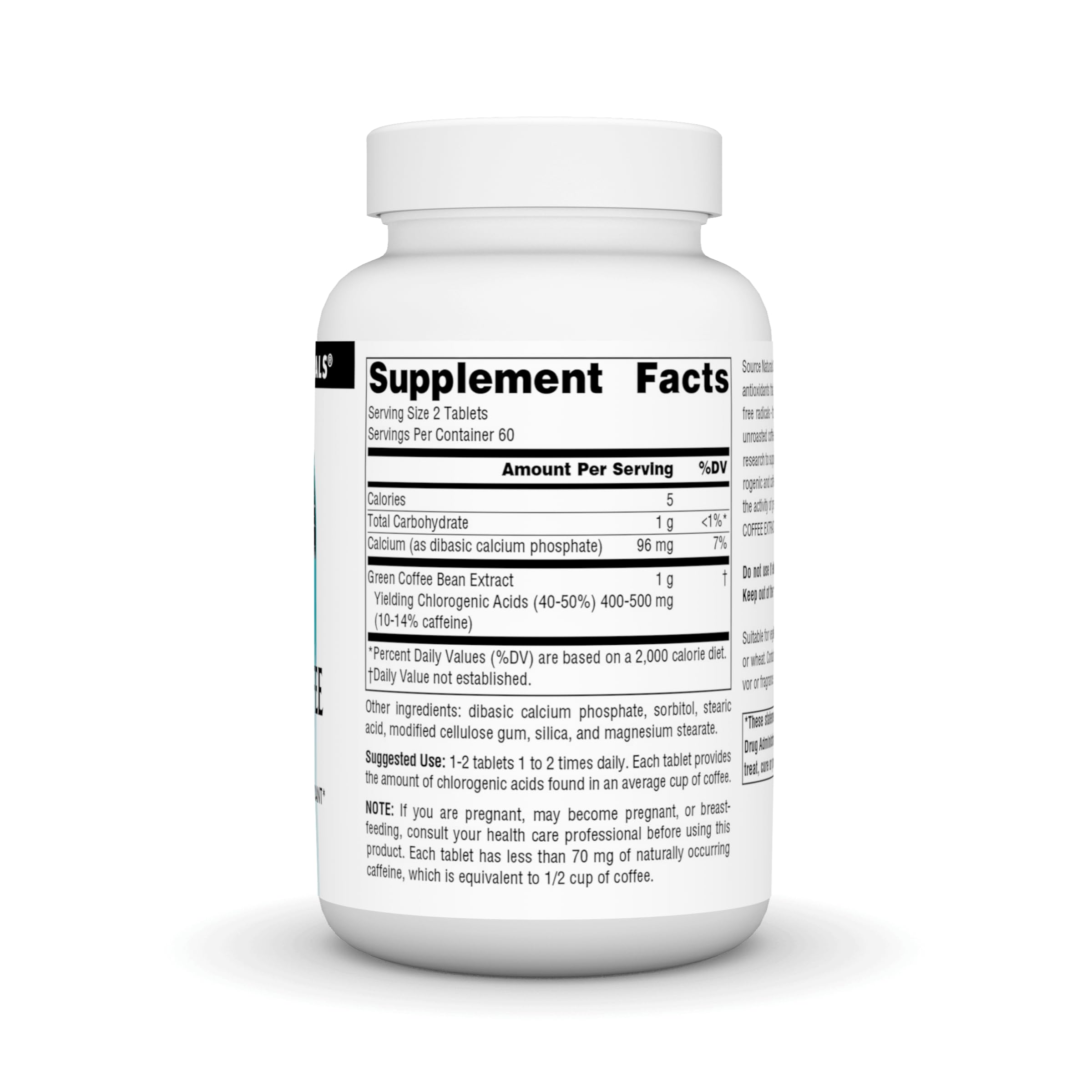 Supplement facts panel for Source Naturals Green Coffee Extract