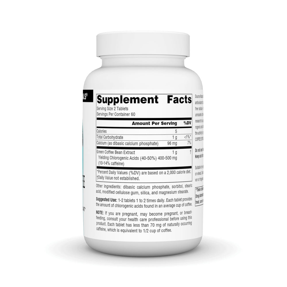 Supplement facts panel for Source Naturals Green Coffee Extract