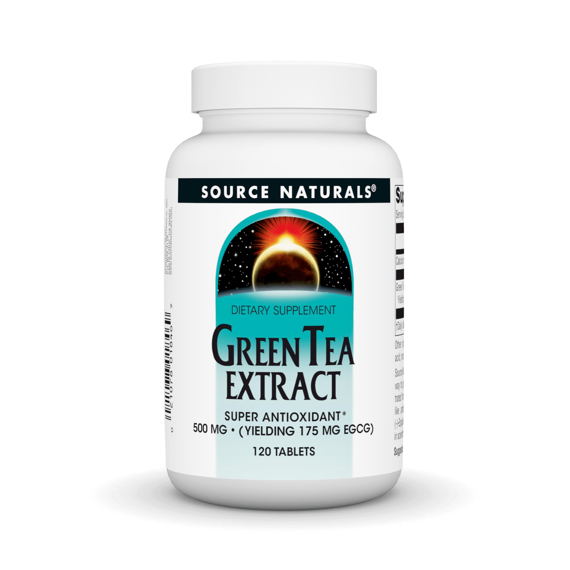 Front view of Source Naturals Green Tea Extract 500 mg bottle with 120 tablets