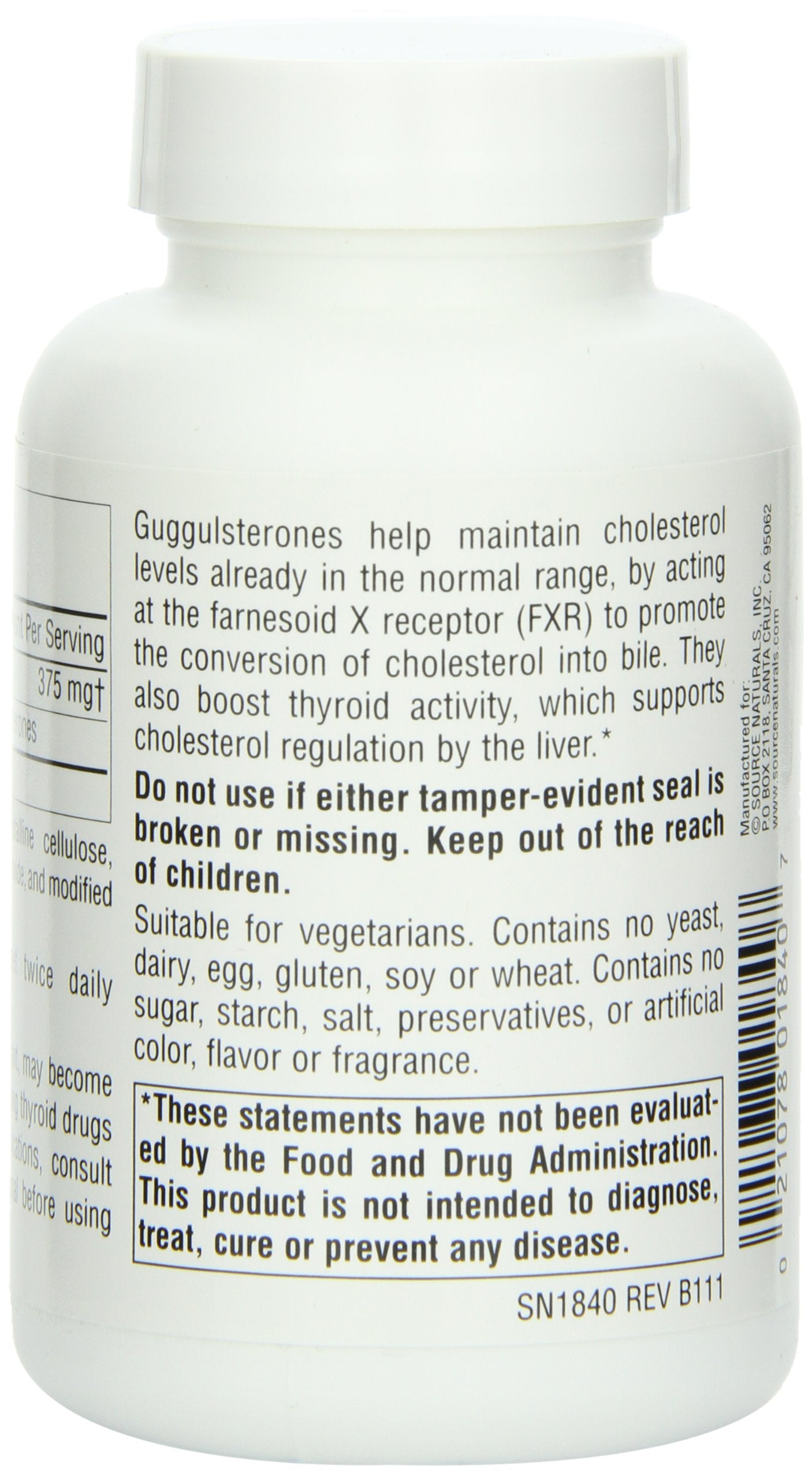 Product label for Source Naturals Guggulsterones 37.5 mg