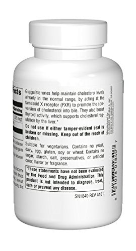 Front label and bottle of Source Naturals Guggulsterones
