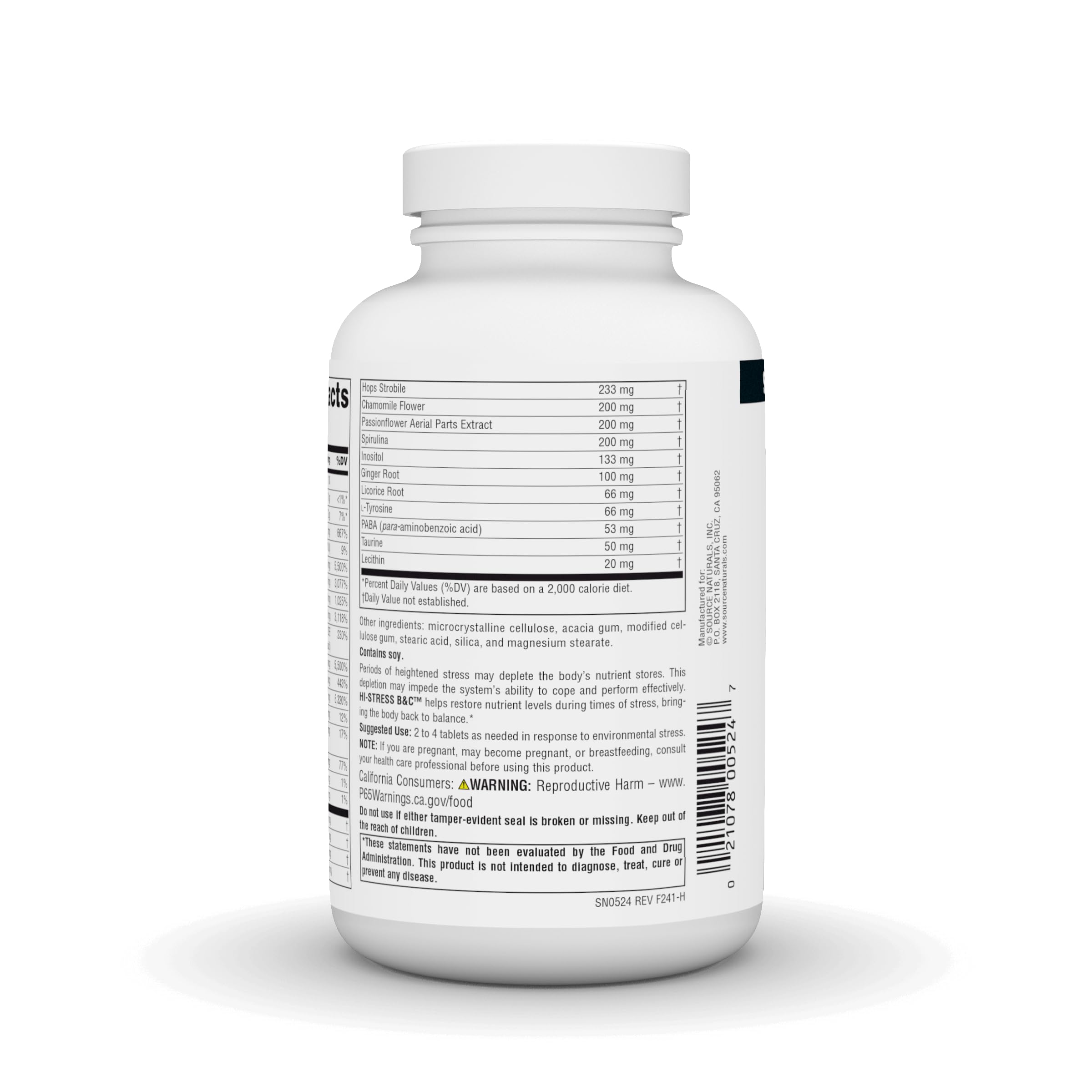 Ingredients panel for Hi-Stress B&C with Herbs