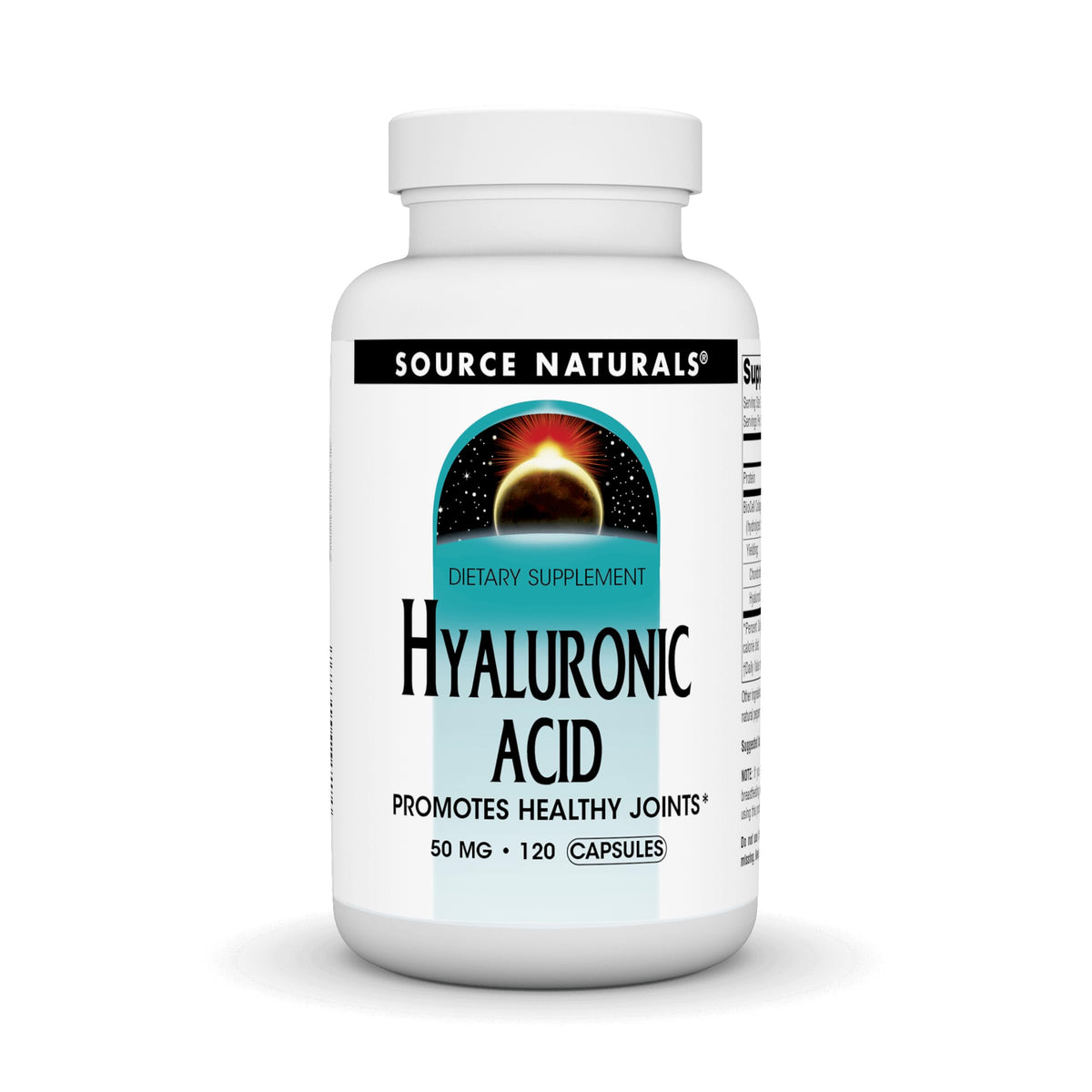 Bottle label for Source Naturals Hyaluronic Acid