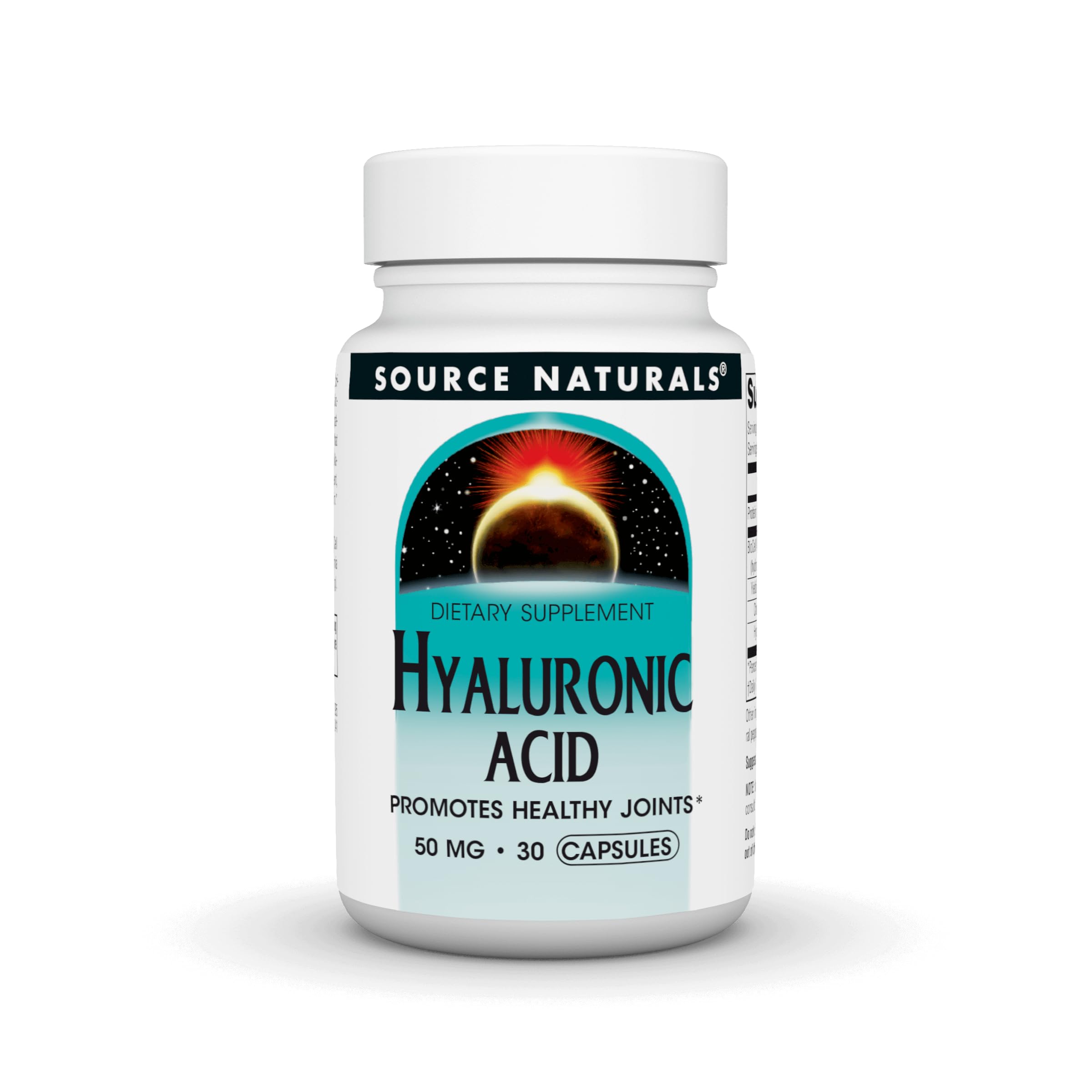 Bottle label of Source Naturals Hyaluronic Acid 50mg 60 capsules