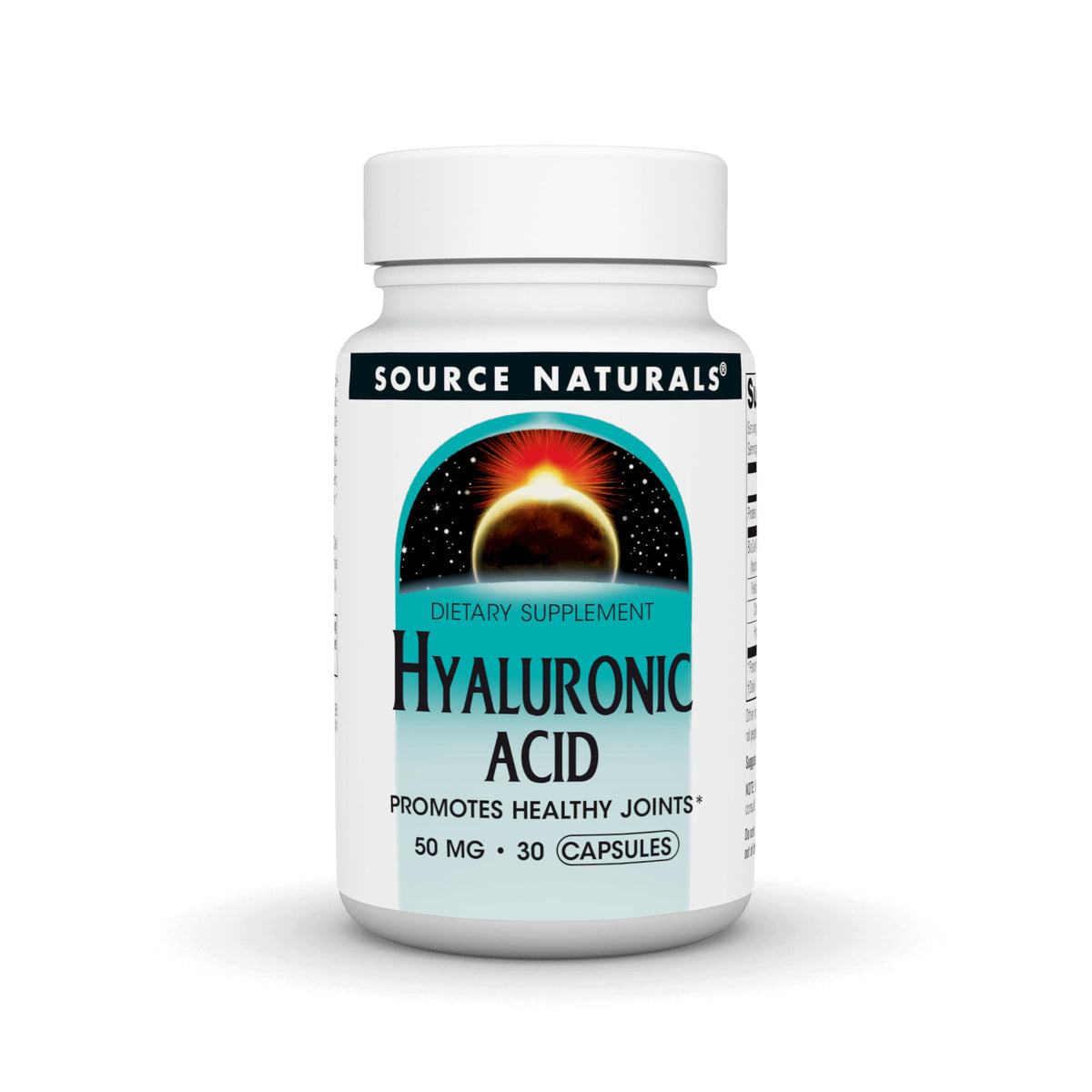 Bottle label of Source Naturals Hyaluronic Acid 50mg 60 capsules