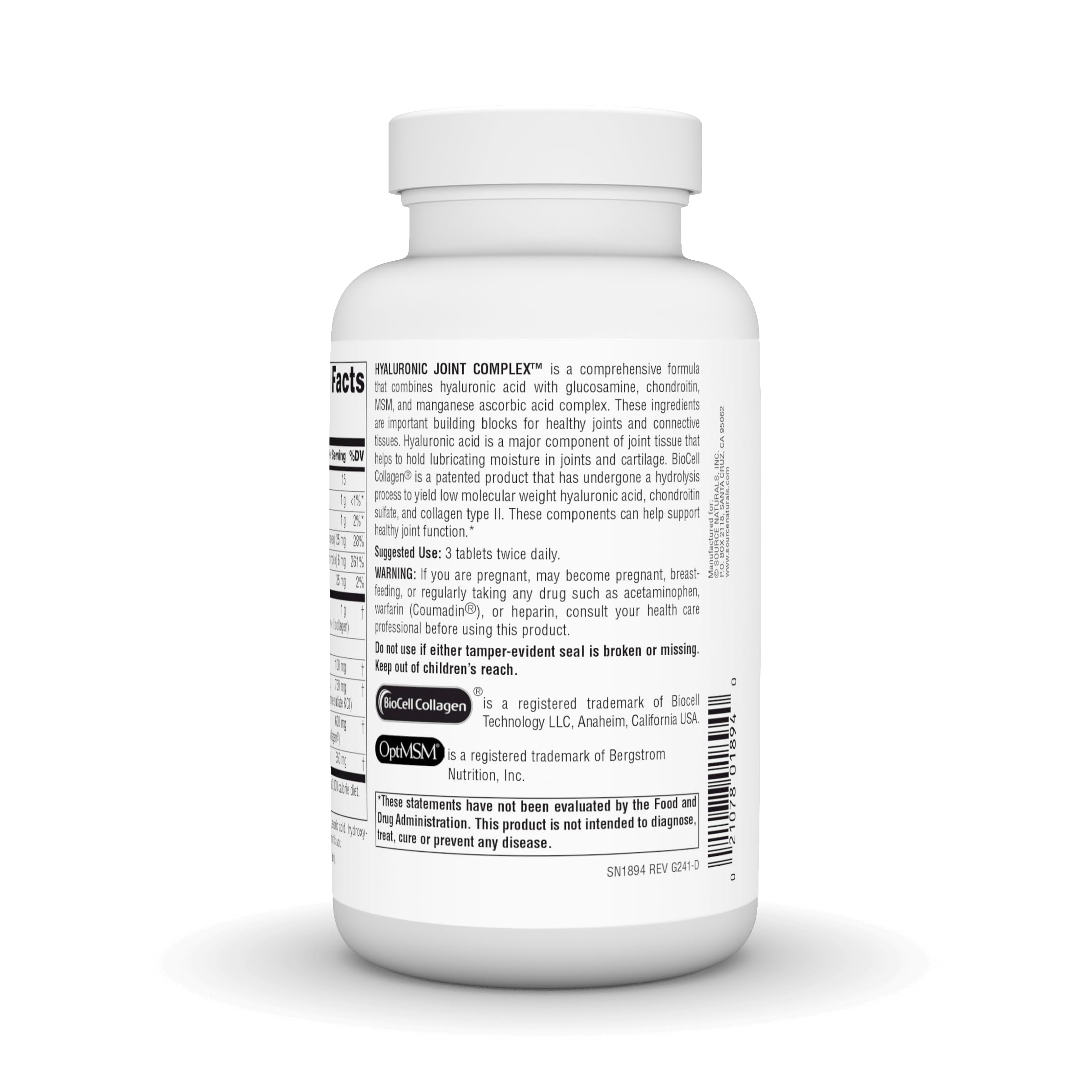 Supplement bottle and blister pack for Hyaluronic Joint Complex