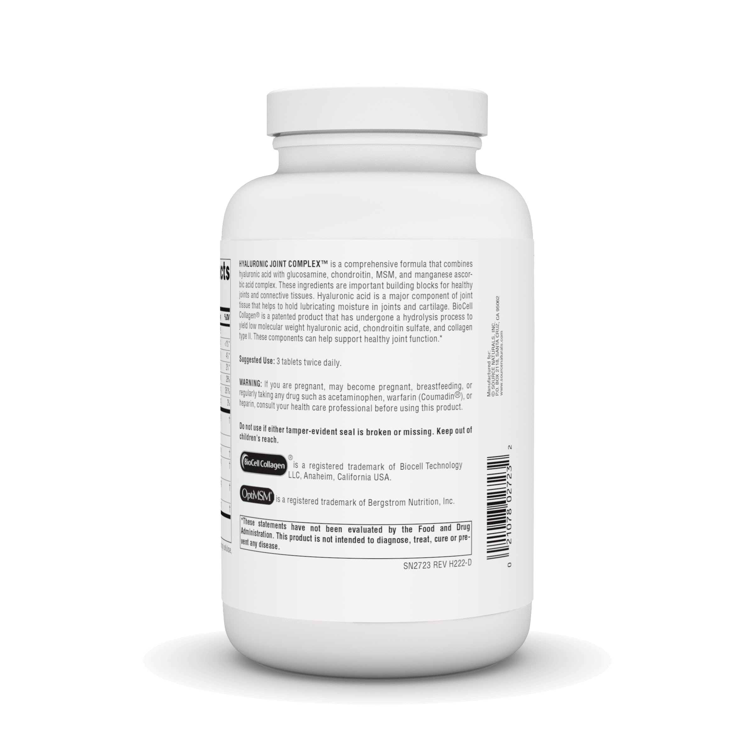 Side view of bottle with tablets