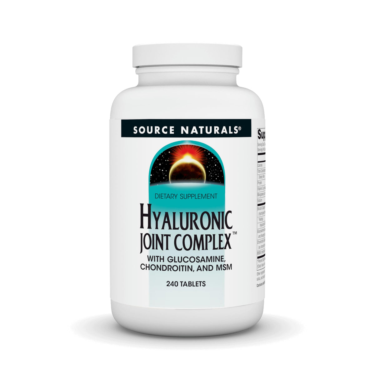Bottle front view of Source Naturals Hyaluronic Joint Complex with Glucosamine, Chondroitin & MSM (240 tablets)