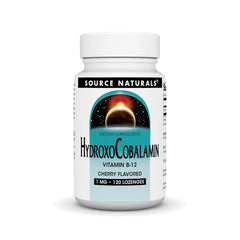 Bottle label showing Source Naturals HydroxoCobalamin B-12 1 mg Cherry Lozenges