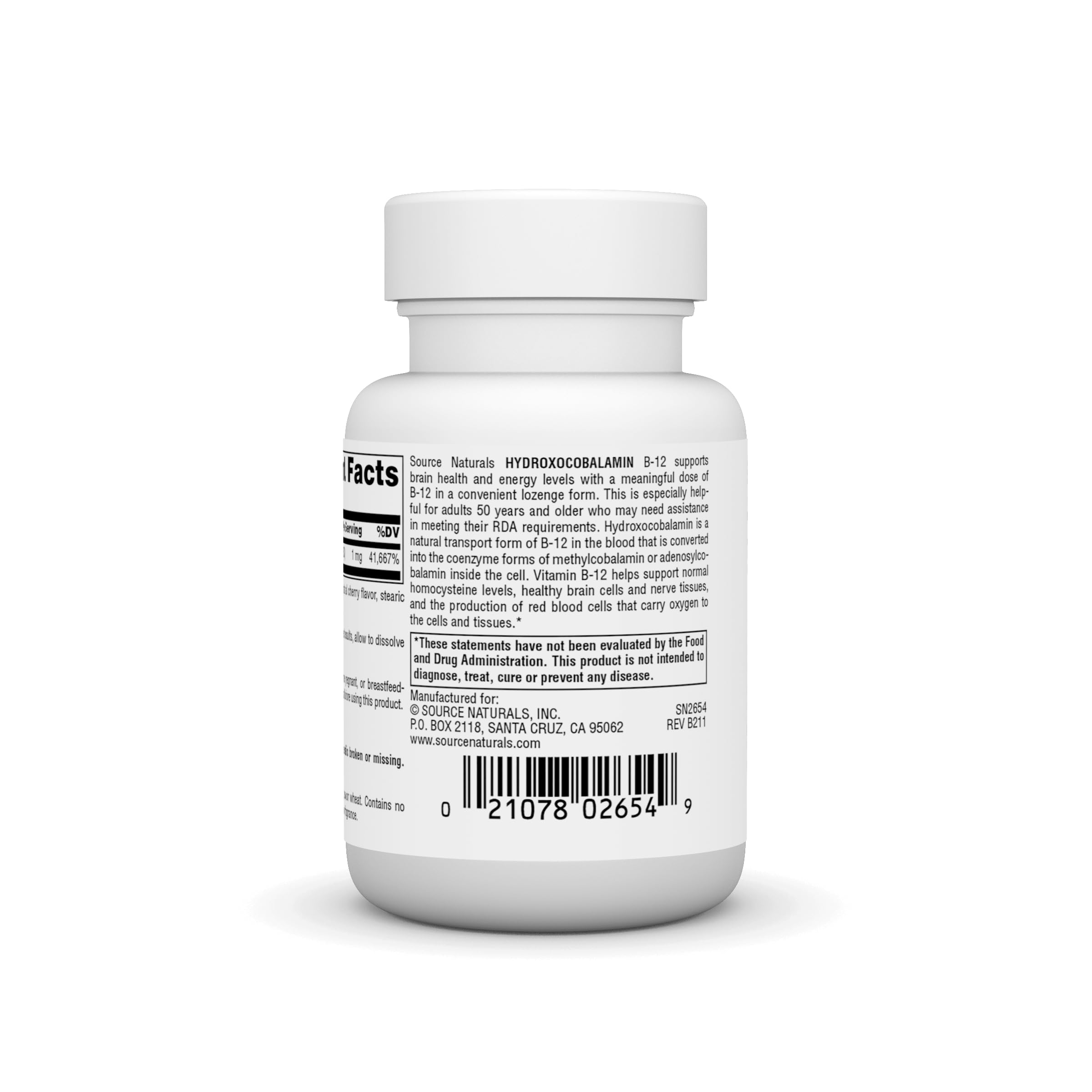 Ingredients panel showing B-12 content and non-GMO notes