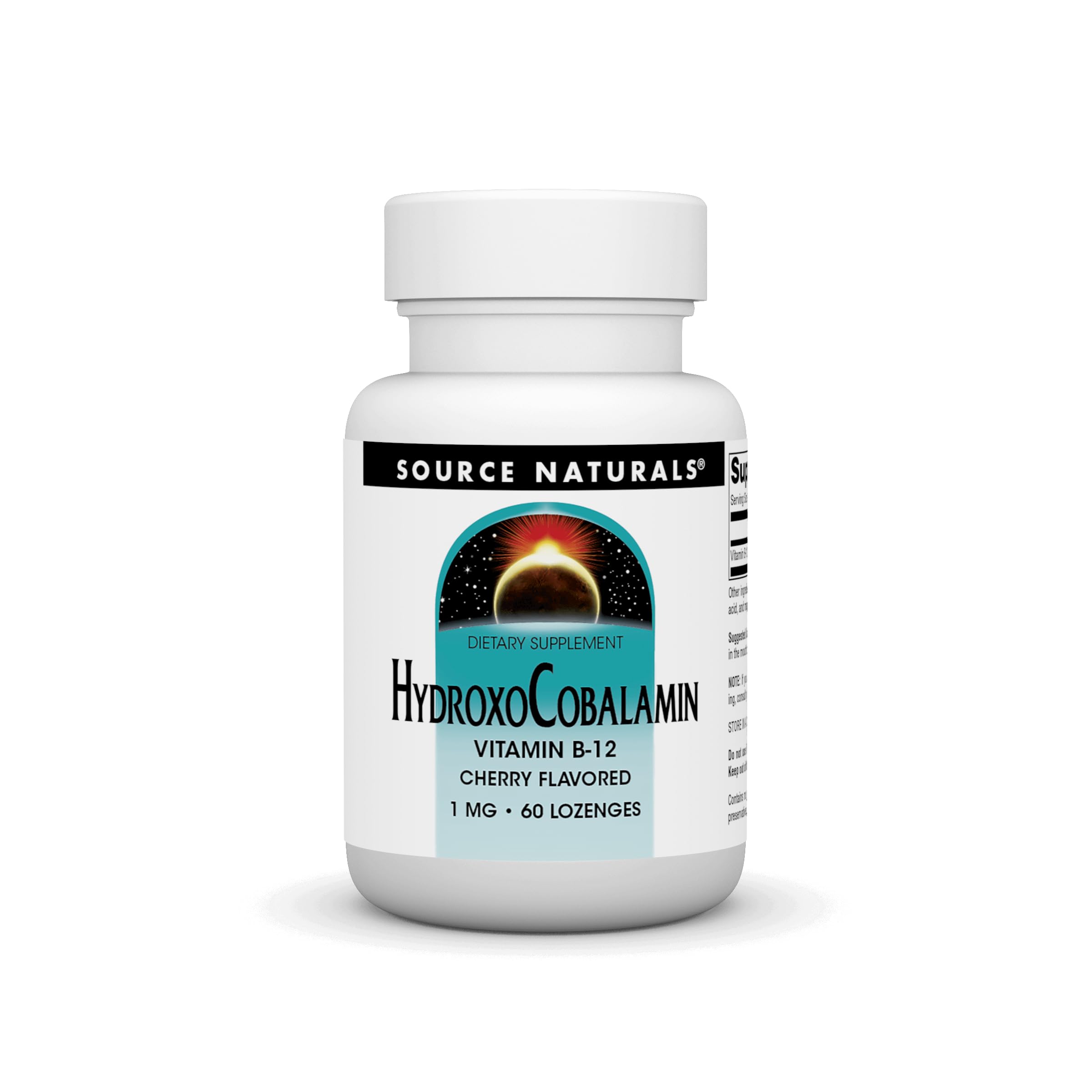 Source Naturals HydroxoCobalamin B-12 Cherry Lozenges bottle and box