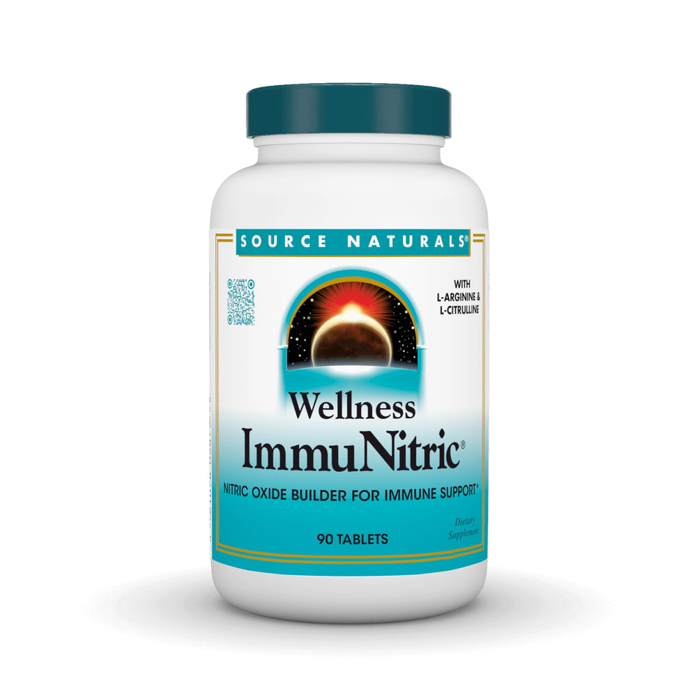 Source Naturals Immunitric bottle front indicating nitric oxide support for daily wellness