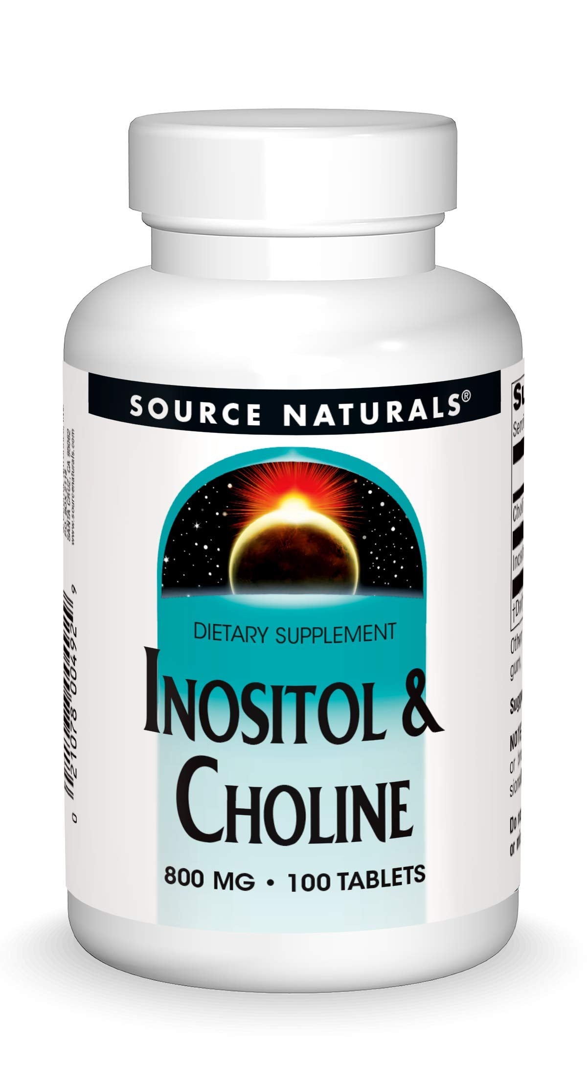 Front view of Source Naturals Inositol & Choline 800 mg bottle