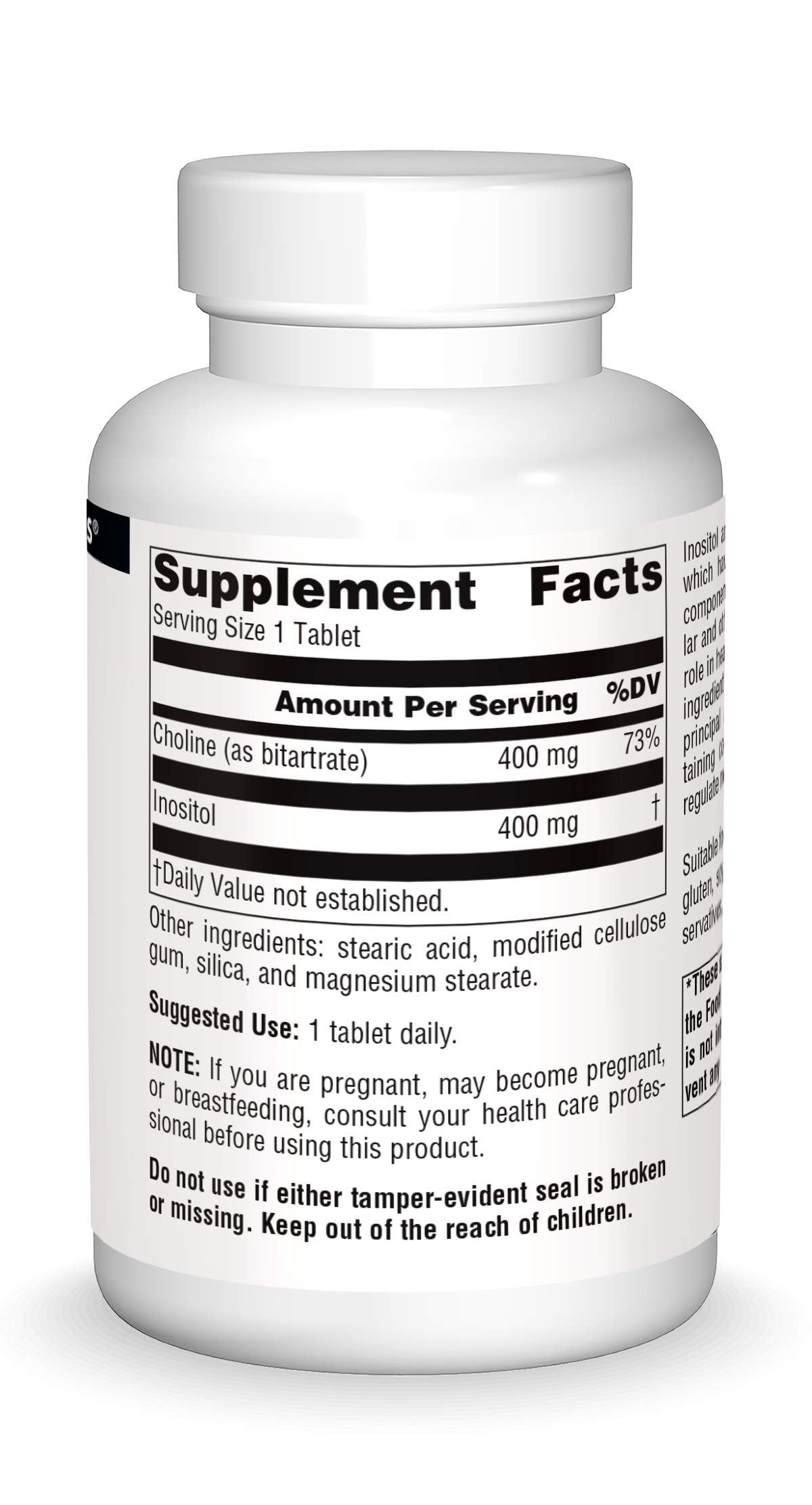 Ingredient panel for Source Naturals Inositol & Choline 800 mg