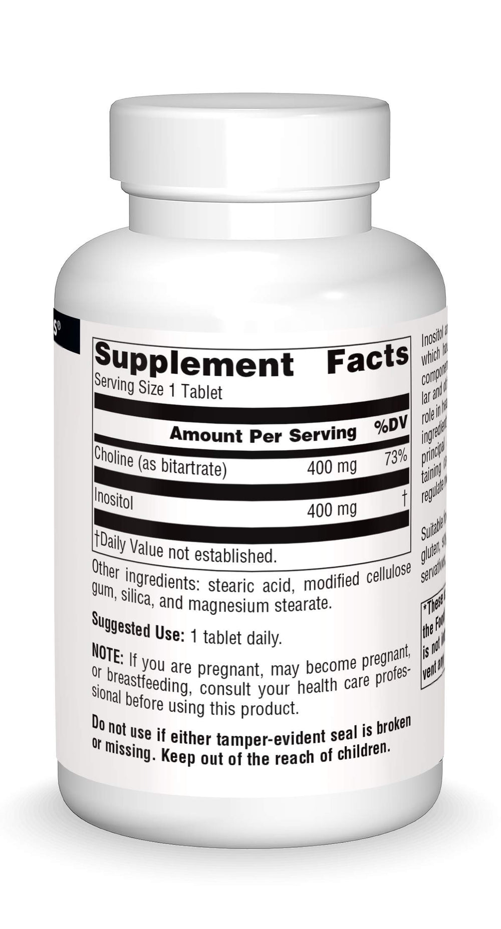 Ingredient panel for Source Naturals Inositol & Choline 800 mg