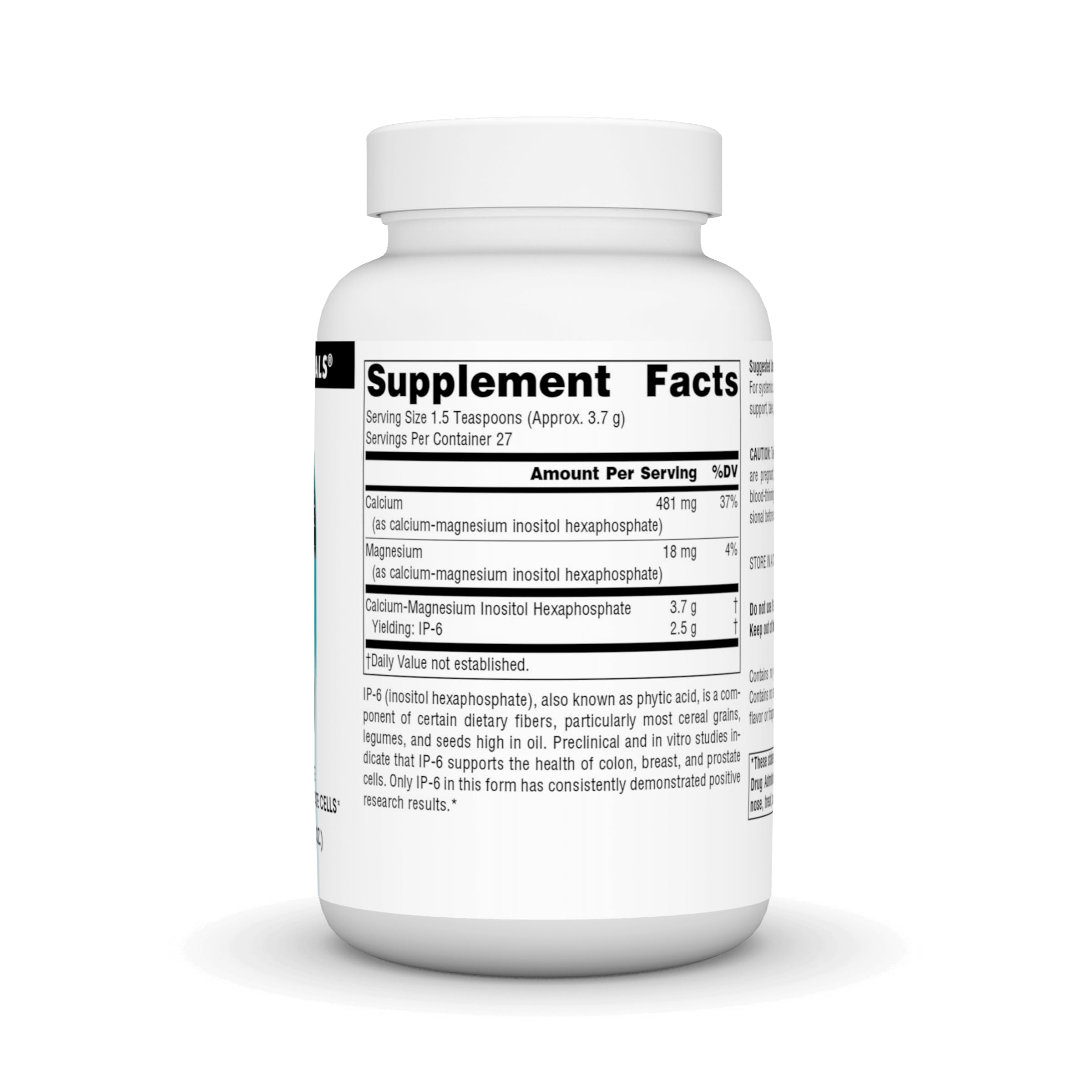 IP-6 Inositol Hexaphosphate Powder jar with label close-up