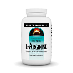 Bottle label for Source Naturals L-Arginine Free Form 1000 mg