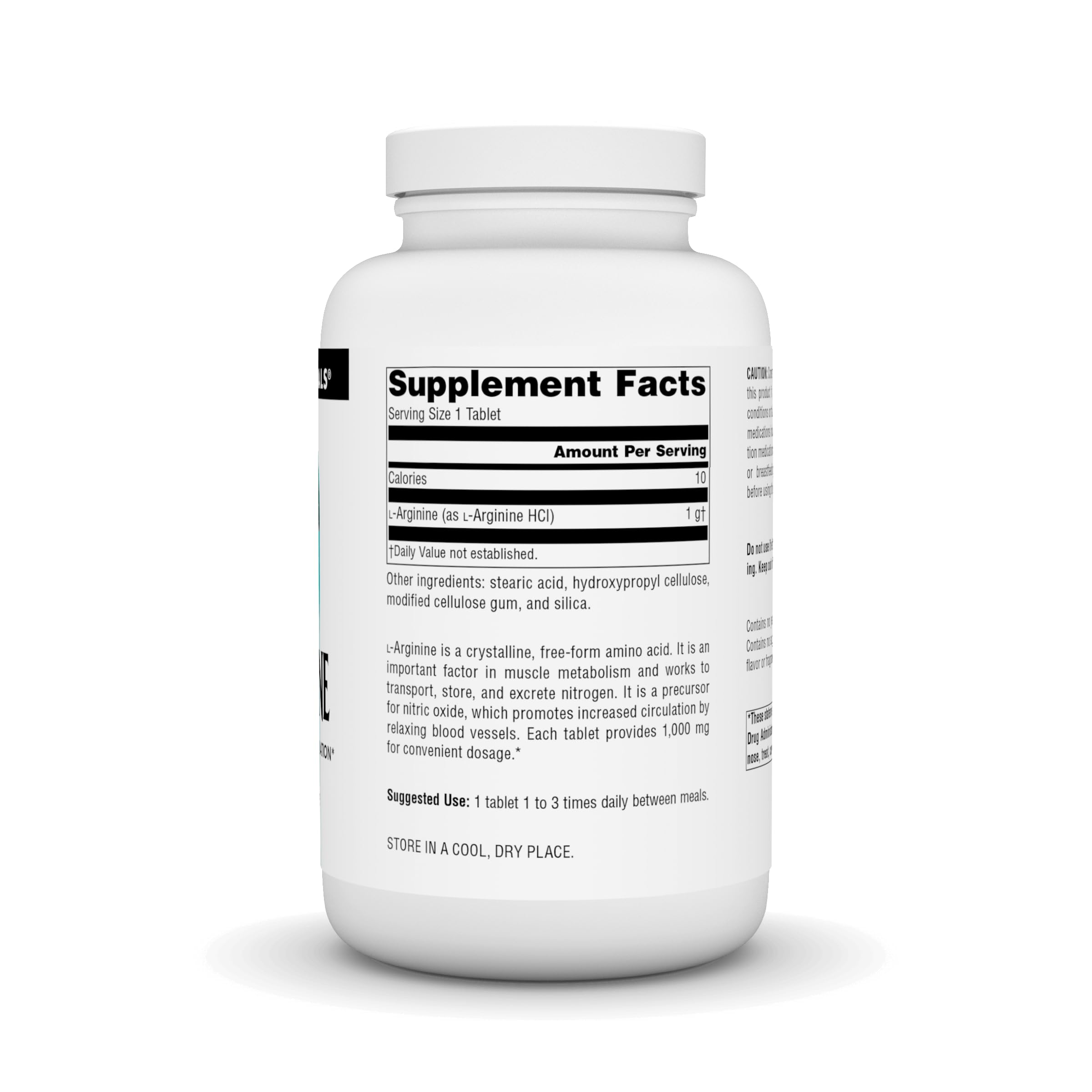 L-Arginine 1000 mg tablets next to bottle