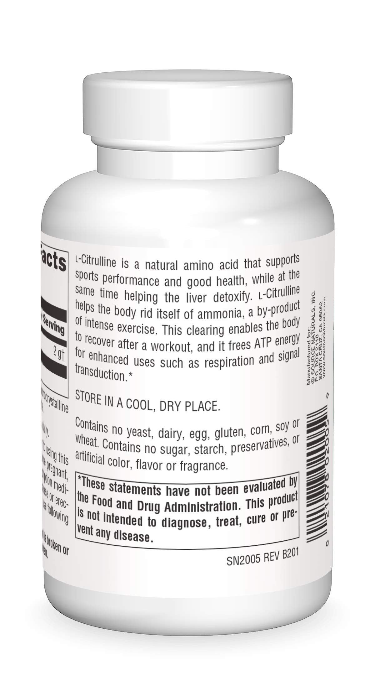 Source Naturals L-Citrulline dosage scoop; easy measurement for consistent intake and recovery pacing.