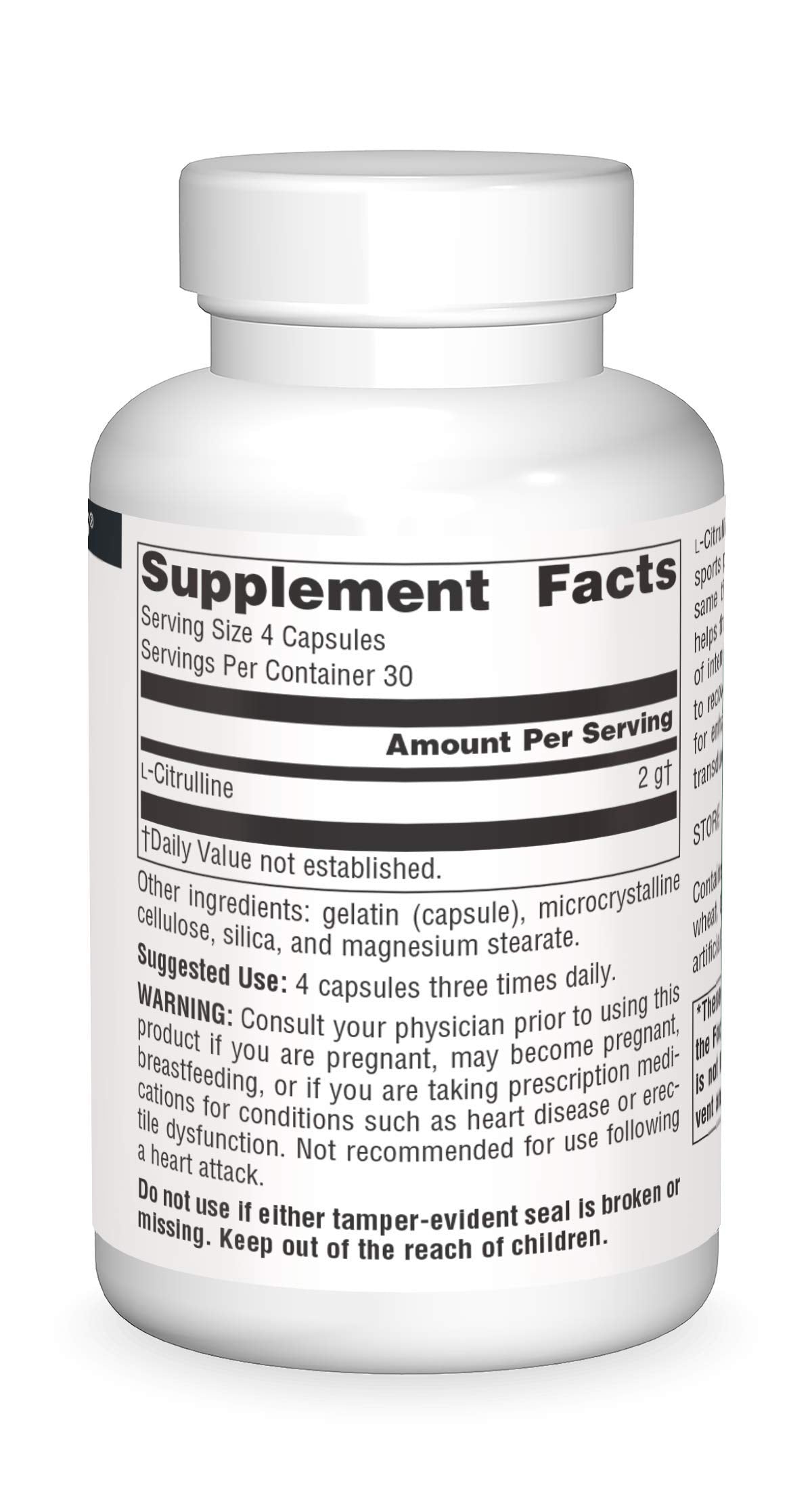 Source Naturals L-Citrulline label; showcases 500 mg potency and clean formulation.