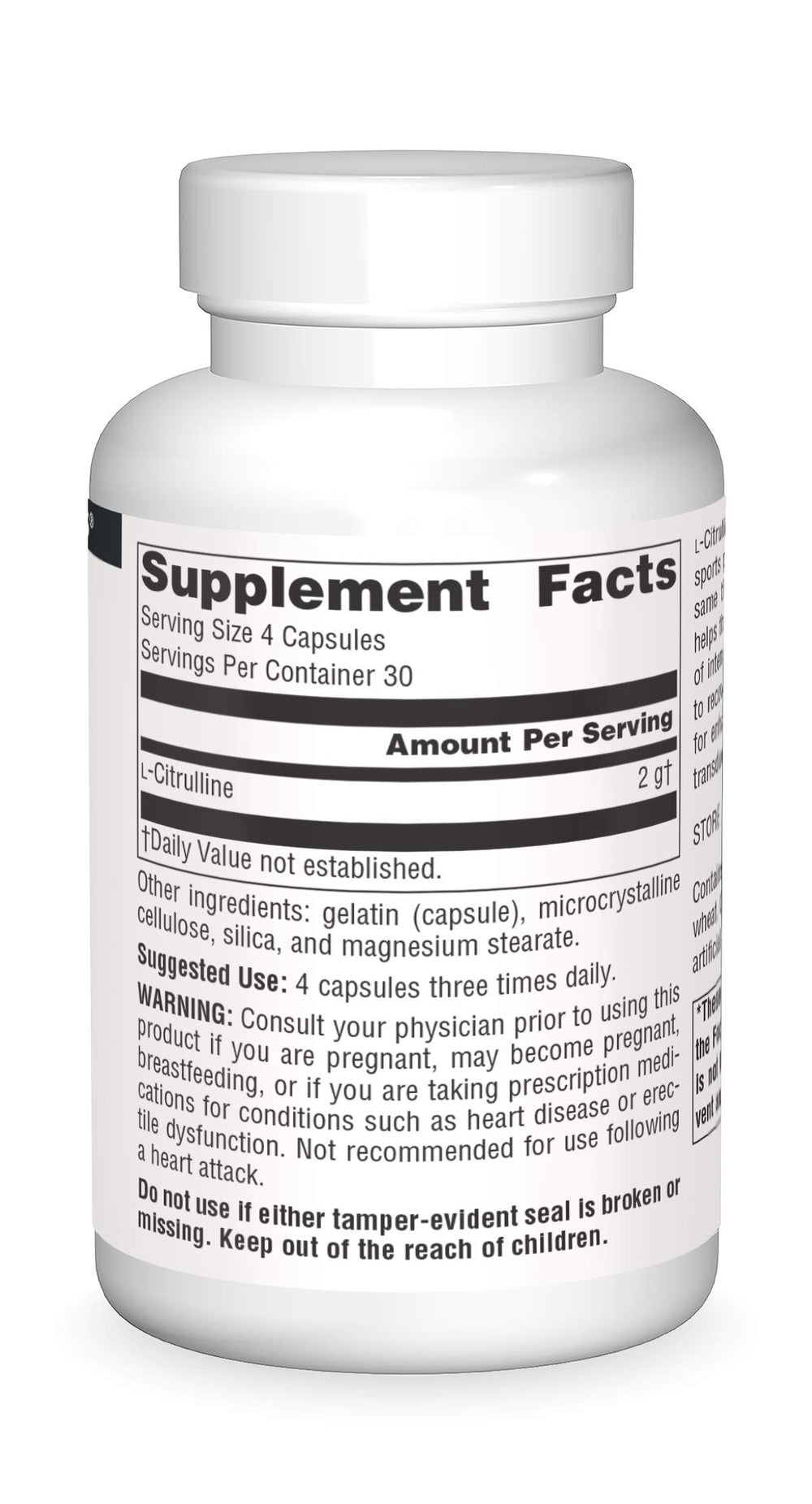 Source Naturals L-Citrulline label; showcases 500 mg potency and clean formulation.