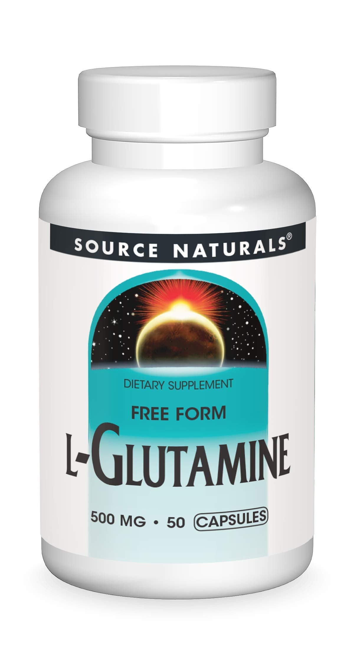 Front label of Source Naturals L-Glutamine 500 mg 50 capsules bottle