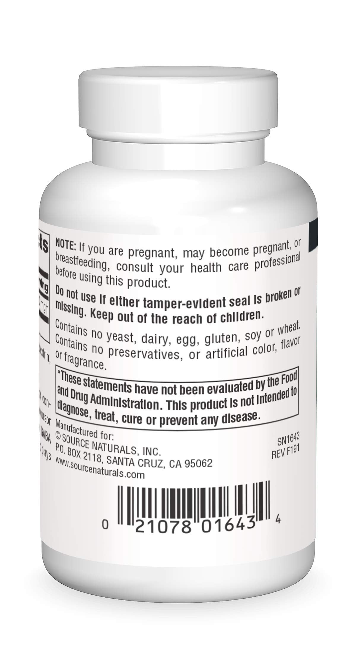 Supplement facts panel for Source Naturals L-Glutamine