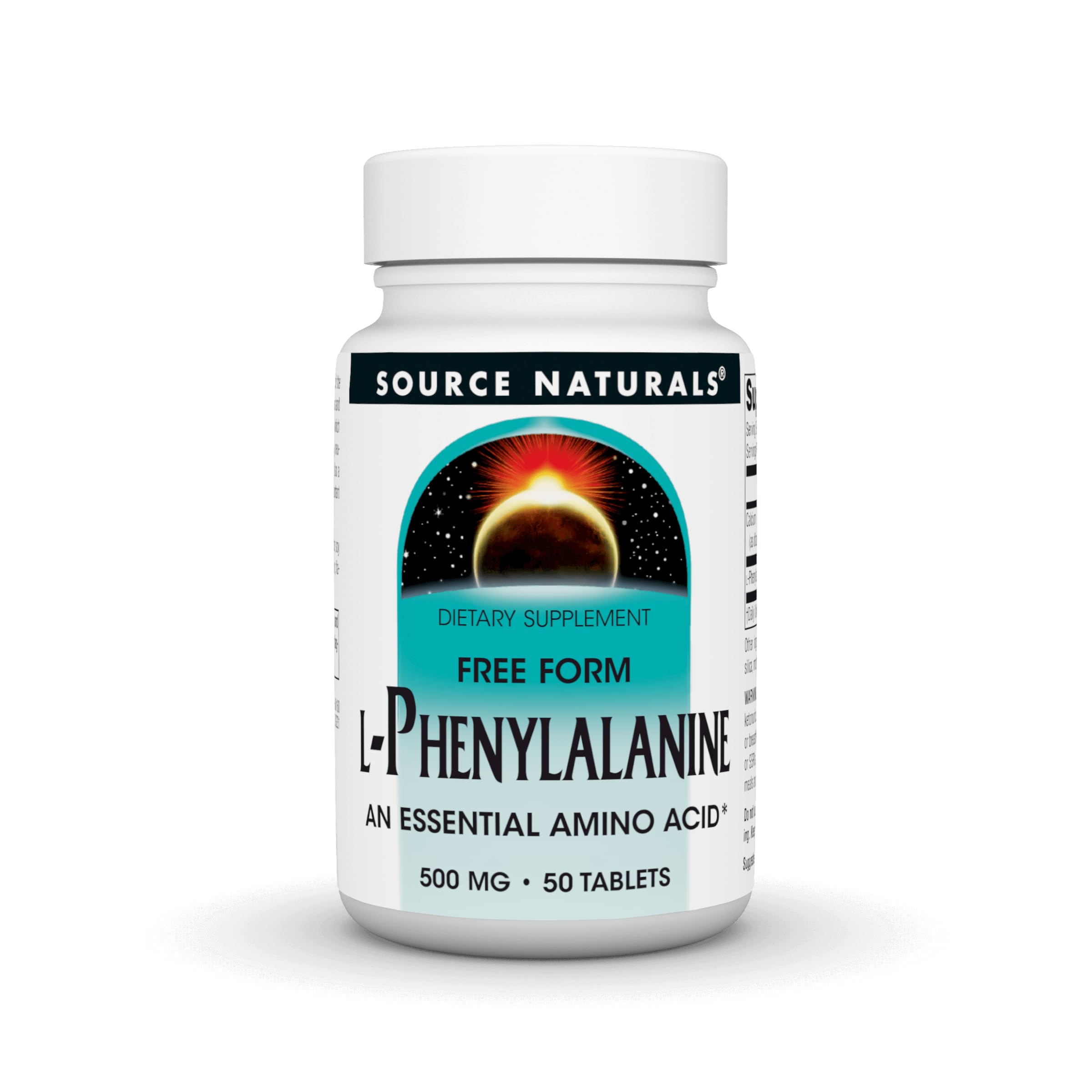 Front view of Source Naturals L-Phenylalanine Free Form 50 Tablets bottle